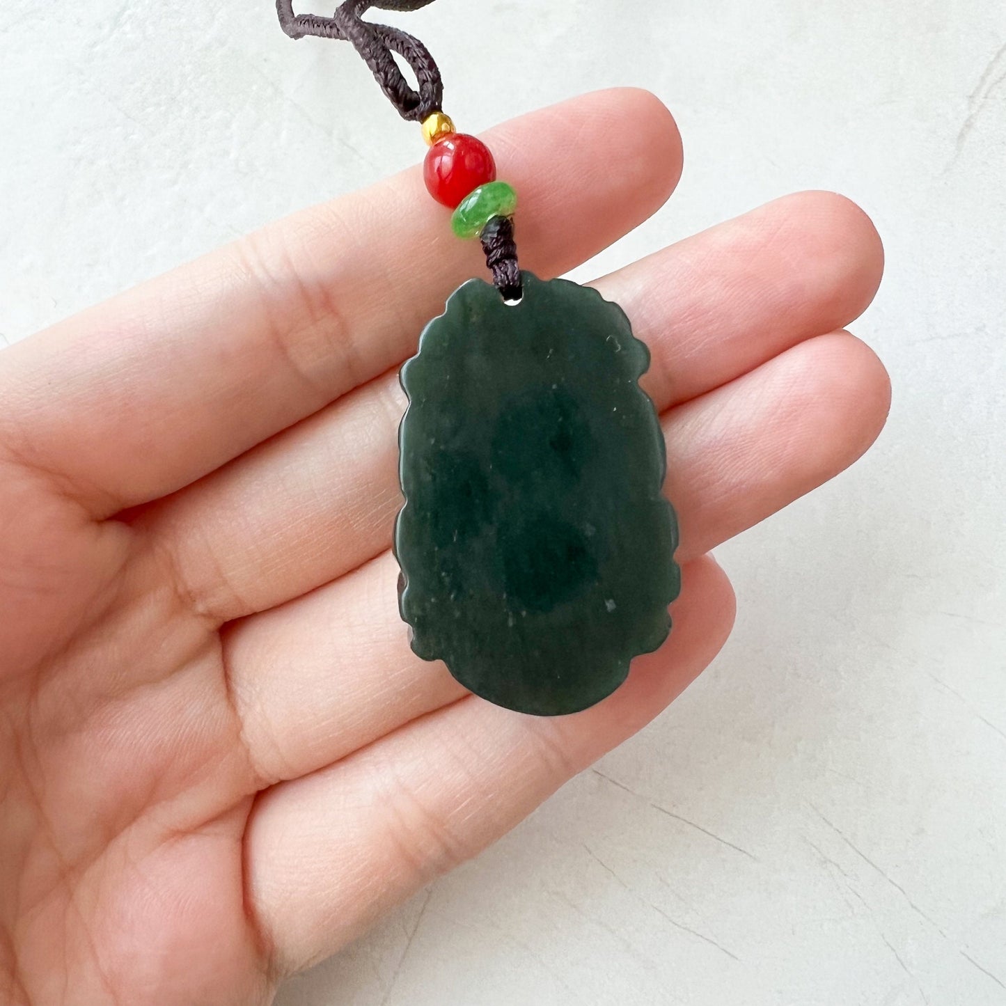 Monkey Chinese Zodiac Carved Pendant Necklace, Dark Green Nephrite Jade Necklace with Heart, RM-1221-1655303438 - AriaDesignCollection