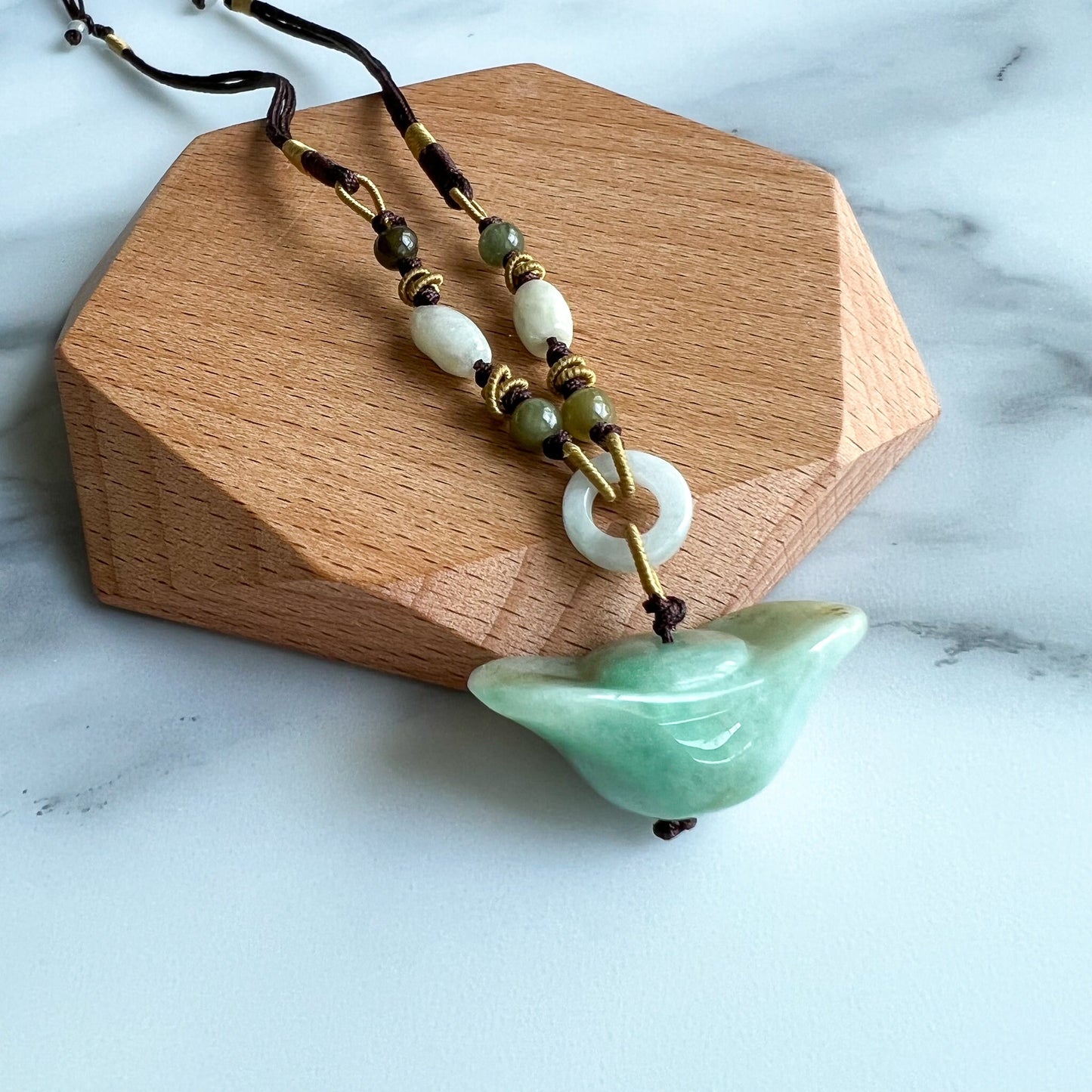 Jadeite Jade Wealth Charm, Ancient Ingot, 元宝, Hand Carved Jade Necklace, YW-0110-1655326212 - AriaDesignCollection