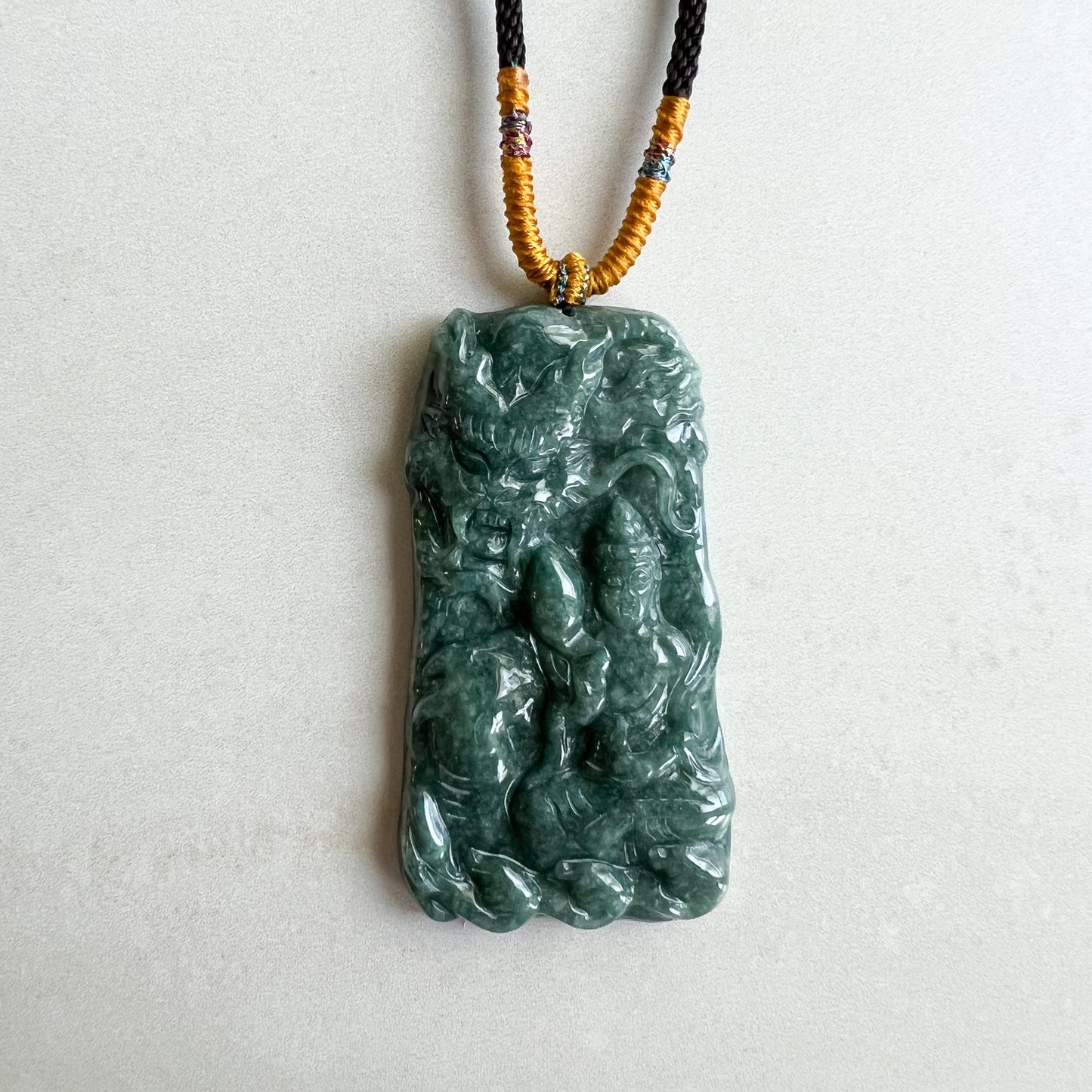 Jadeite Jade Guan Yin Kwan Yin Protected by Dragon Avalokitesvara, Quan Am, 观音, Hand Carved Pendant Necklace, YJ-0321-0262152 - AriaDesignCollection