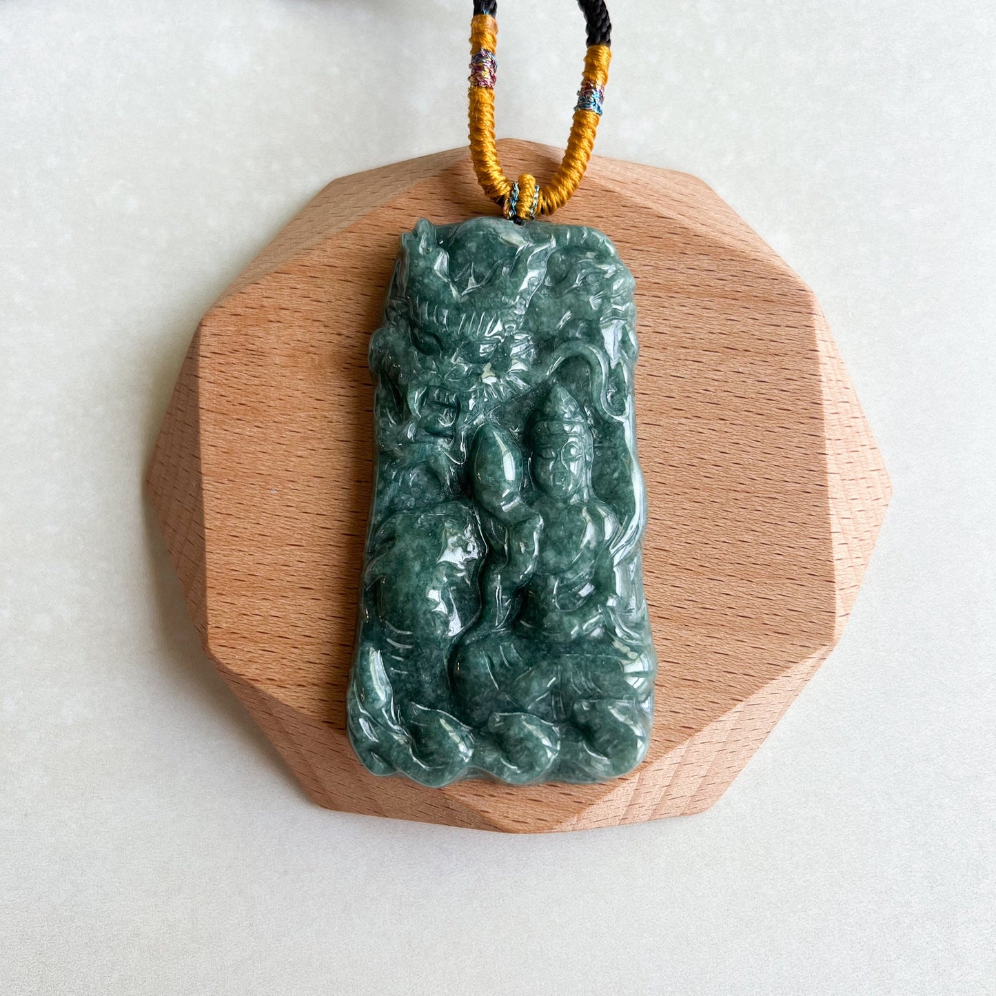 Jadeite Jade Guan Yin Kwan Yin Protected by Dragon Avalokitesvara, Quan Am, 观音, Hand Carved Pendant Necklace, YJ-0321-0262152 - AriaDesignCollection