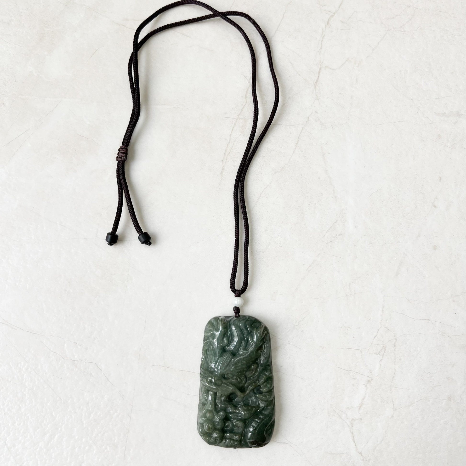 Large Jadeite Green Jade Dragon Chinese Zodiac Hand Carved Pendant Necklace, YJ-0322-0355301 - AriaDesignCollection