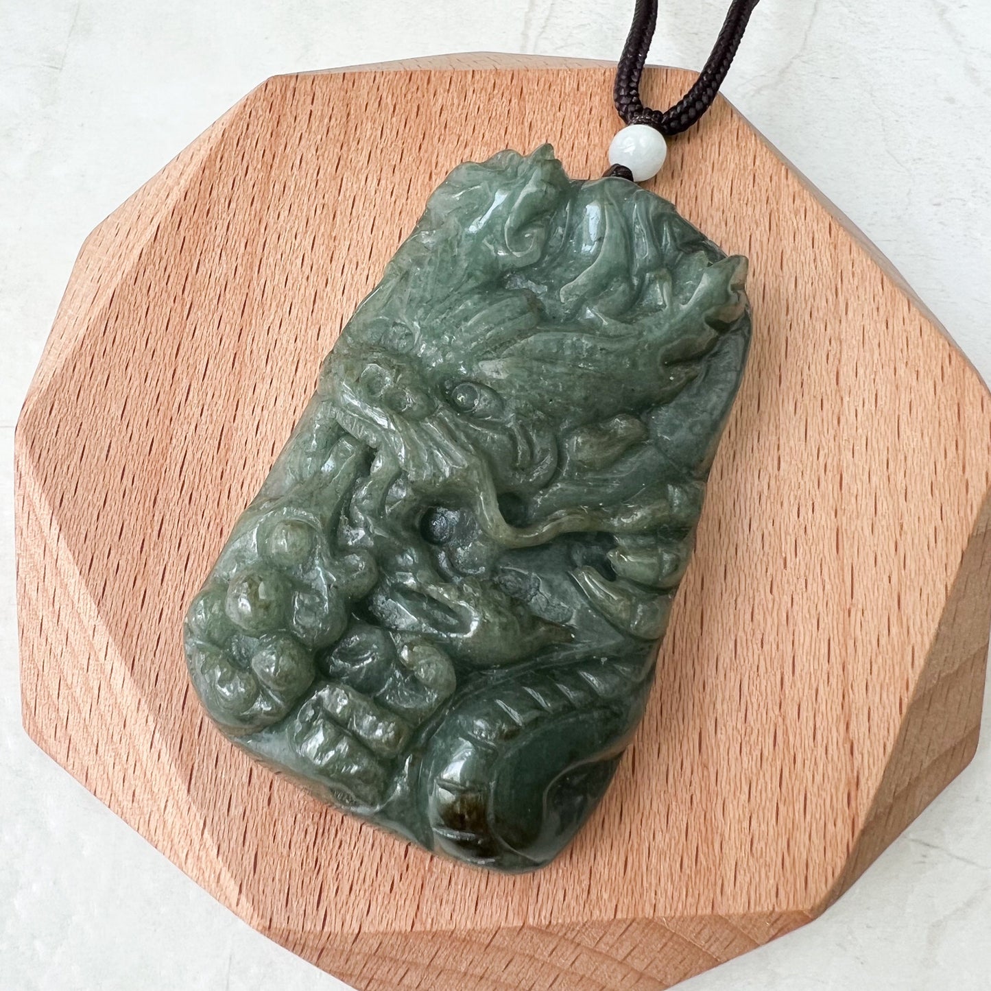 Large Jadeite Green Jade Dragon Chinese Zodiac Hand Carved Pendant Necklace, YJ-0322-0355301 - AriaDesignCollection