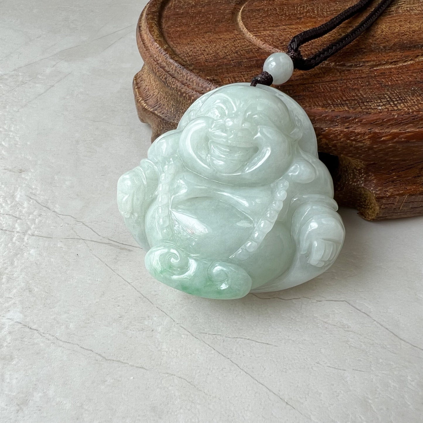Large Green Jadeite Jade Happy Buddha Carved Jadeite Pendant, Budai, ZYF-0322-1654008483 - AriaDesignCollection