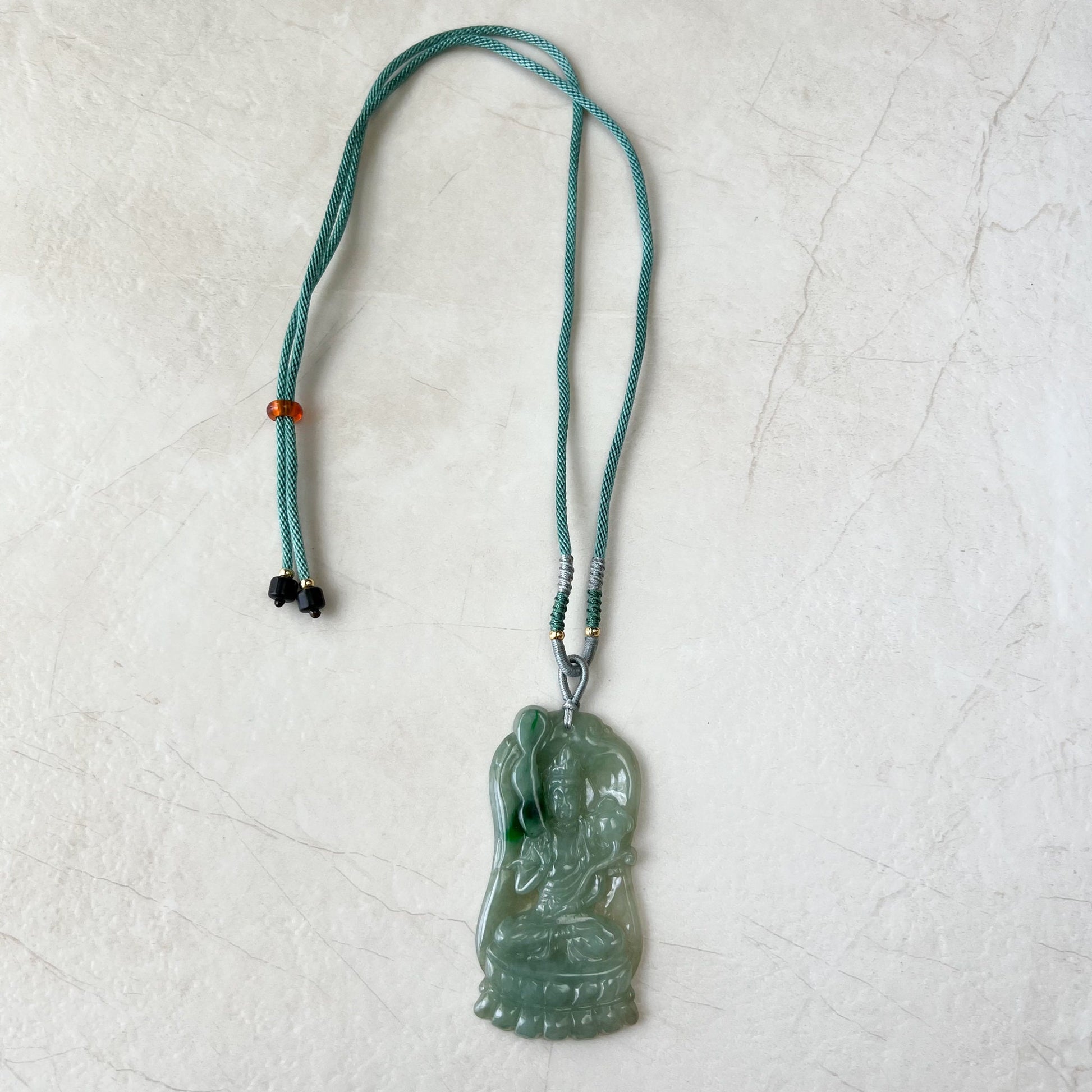 Jadeite Jade Akasagarbha Buddha, Xu Kong Zang, bodhisattva, Hư Không Tạng Bồ Tát, 虚空藏, Hand Carved Pendant Necklace, YJ-0322-0320848 - AriaDesignCollection