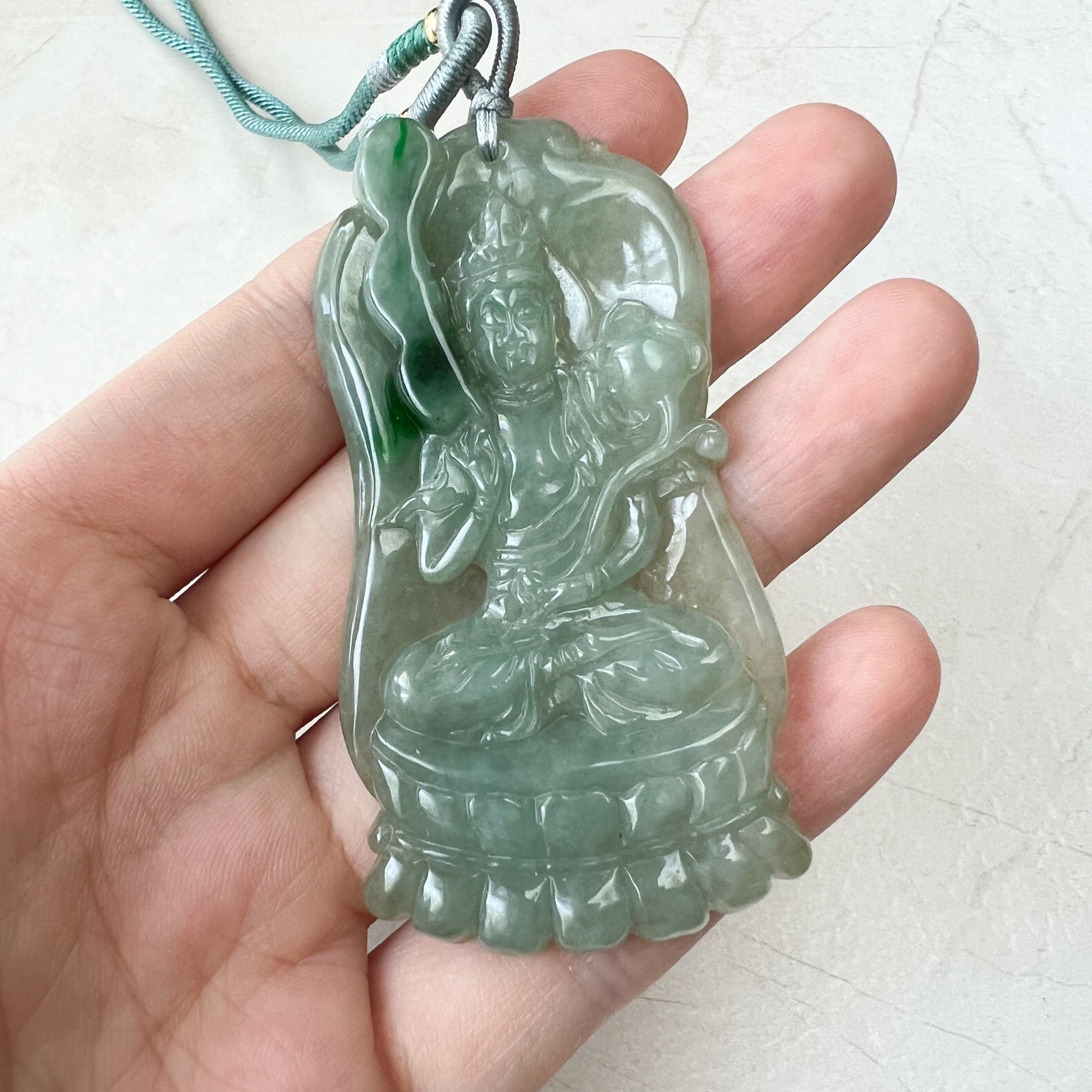 Jadeite Jade Akasagarbha Buddha, Xu Kong Zang, bodhisattva, Hư Không Tạng Bồ Tát, 虚空藏, Hand Carved Pendant Necklace, YJ-0322-0320848 - AriaDesignCollection