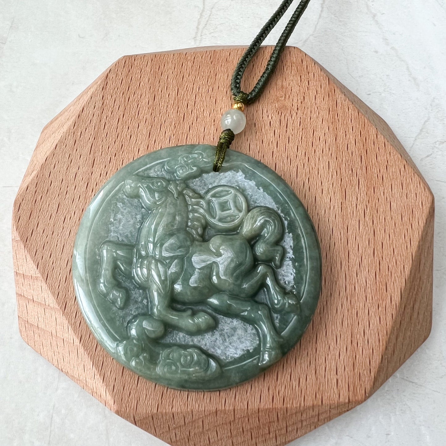 Green Horse Jade Jadeite Chinese Zodiac Carved Pendant Necklace, YJ-0322-0319663 - AriaDesignCollection