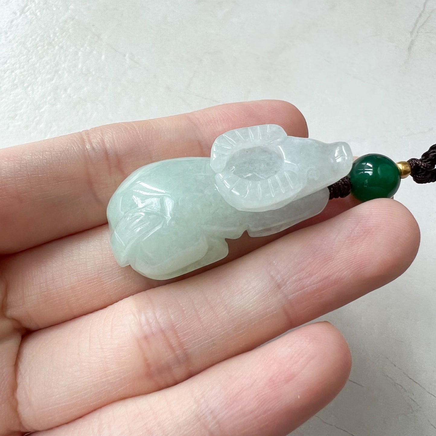 Jadeite Jade Ox Bull Cow, Light Green Jade, Chinese Zodiac Carved Necklace, YJ-0321-0468538-3 - AriaDesignCollection