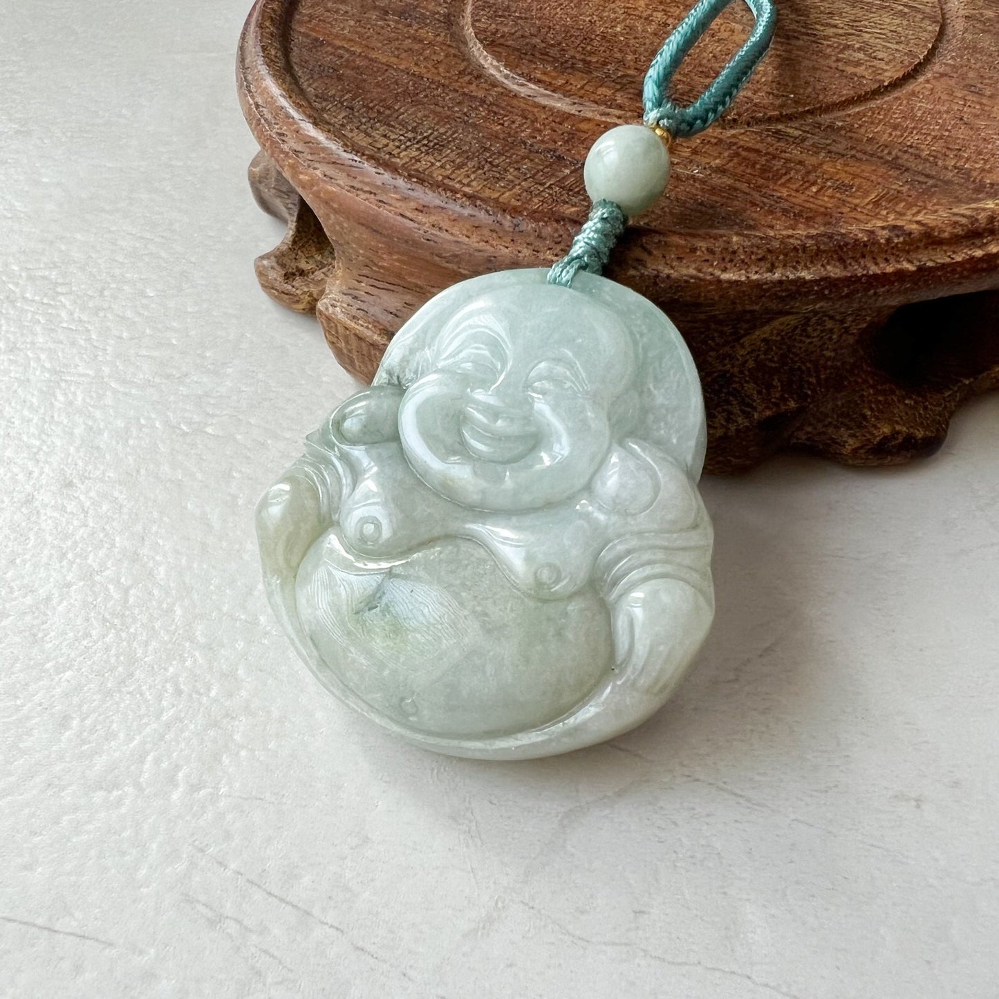 Dual Side Jadeite Jade Happy Laughing Buddha Hand Carved Pendant, YJ-0322-0388812 - AriaDesignCollection