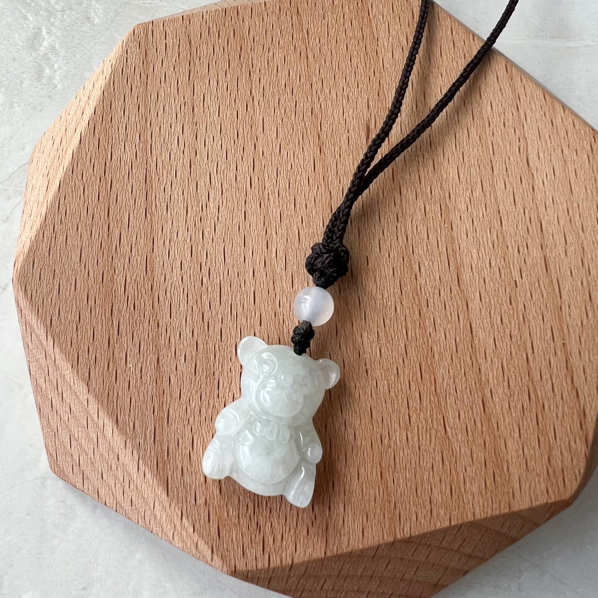 Icy White Jadeite Jade Teddy Bear Hand Carved Necklace, BNN-0622-1656513985 - AriaDesignCollection