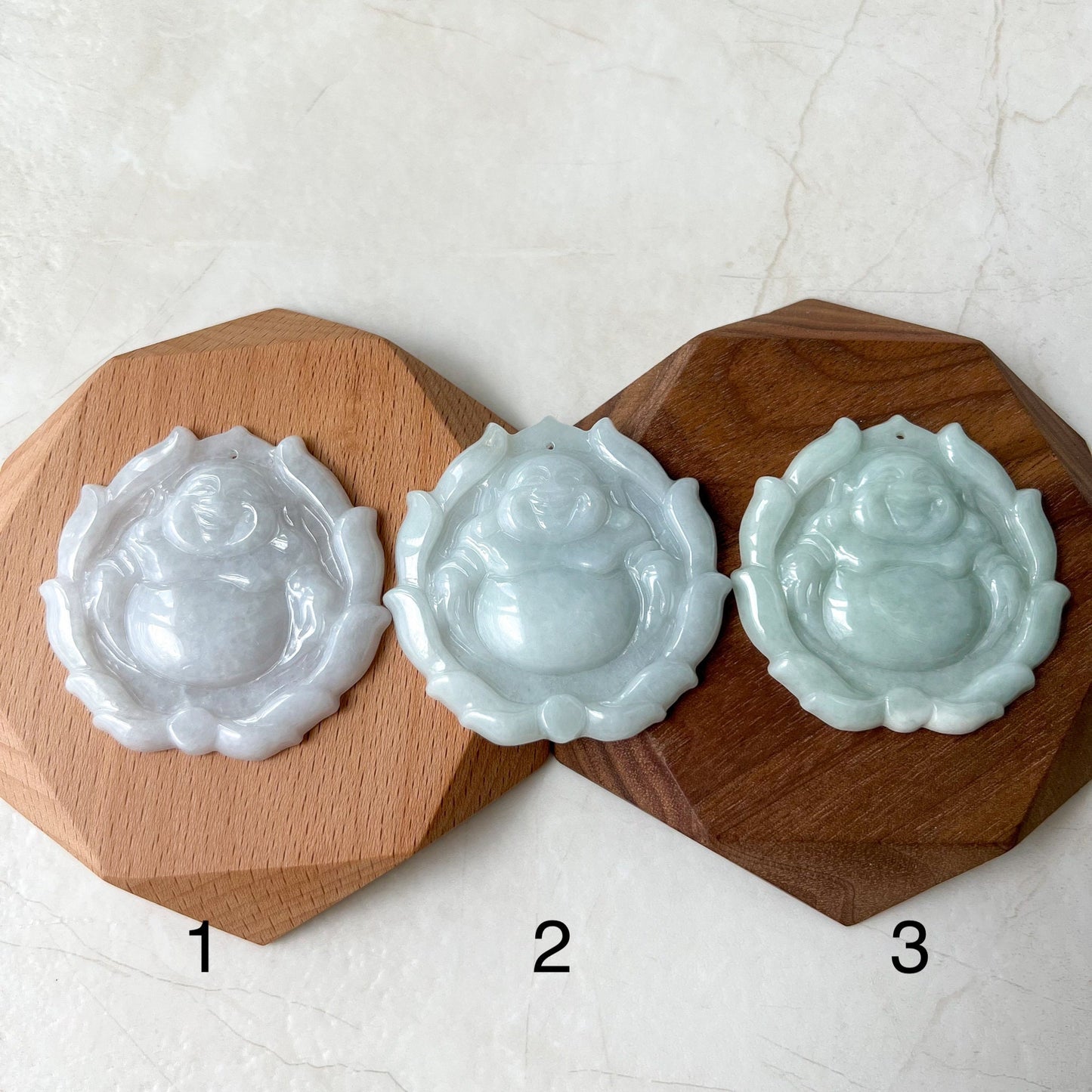 Jadeite Jade Happy Buddha Carved Jadeite Pendant, Budai, YJ-0322-0336515-2 - AriaDesignCollection