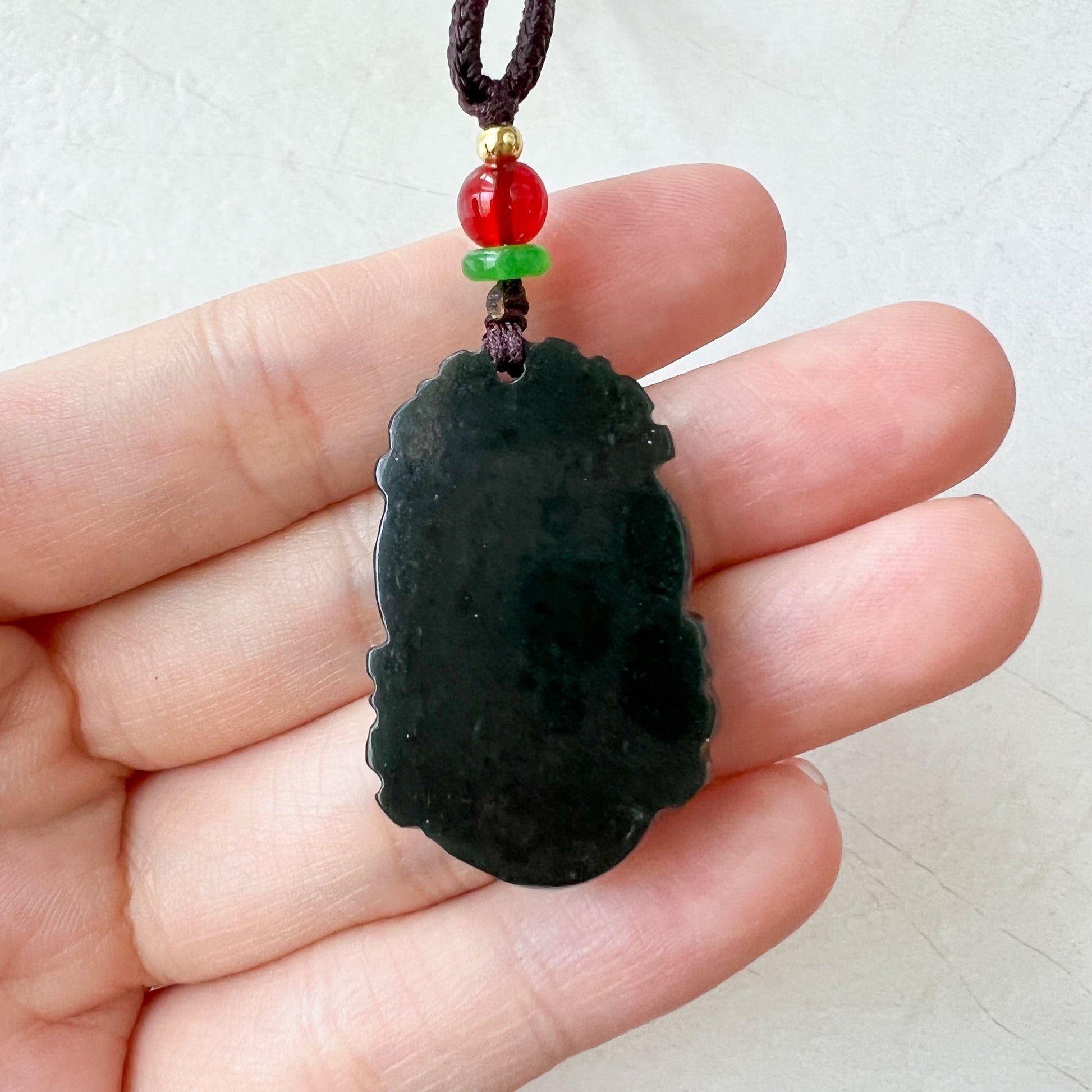 Rooster Chicken Chinese Zodiac, Nephrite Jade Dark Green Carved Pendant Necklace, RM-1221-1655225324 - AriaDesignCollection