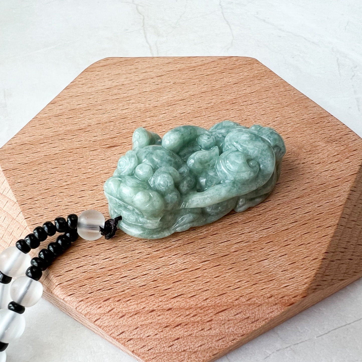 Green Jadeite Jade, Dragon Pixiu Pi Xiu, 貔貅, Right Side Pendant, Dragon Chinese Carved Pendant, YJ-0622-0362012-1 - AriaDesignCollection