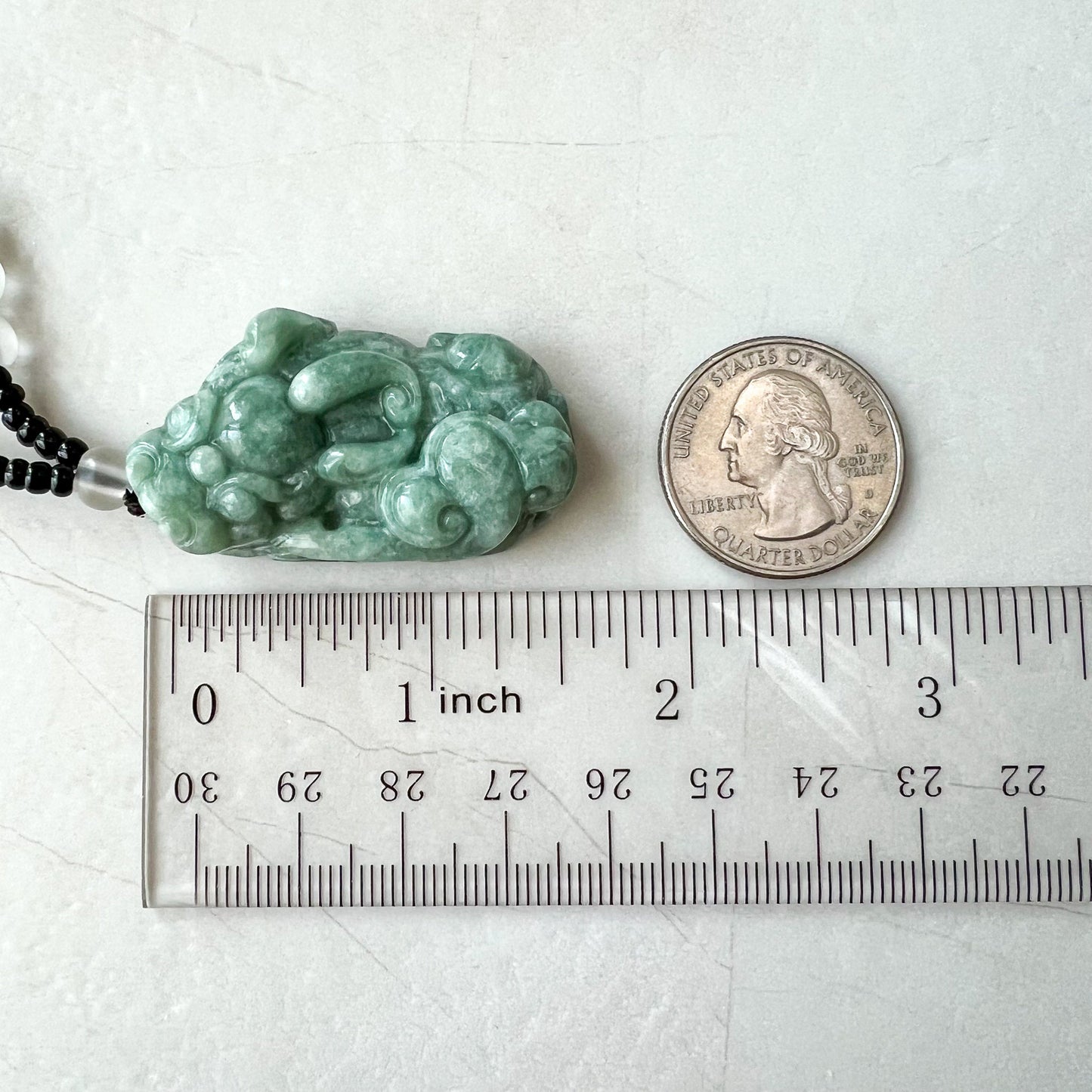 Green Jadeite Jade, Dragon Pixiu Pi Xiu, 貔貅, Right Side Pendant, Dragon Chinese Carved Pendant, YJ-0622-0362012-1 - AriaDesignCollection