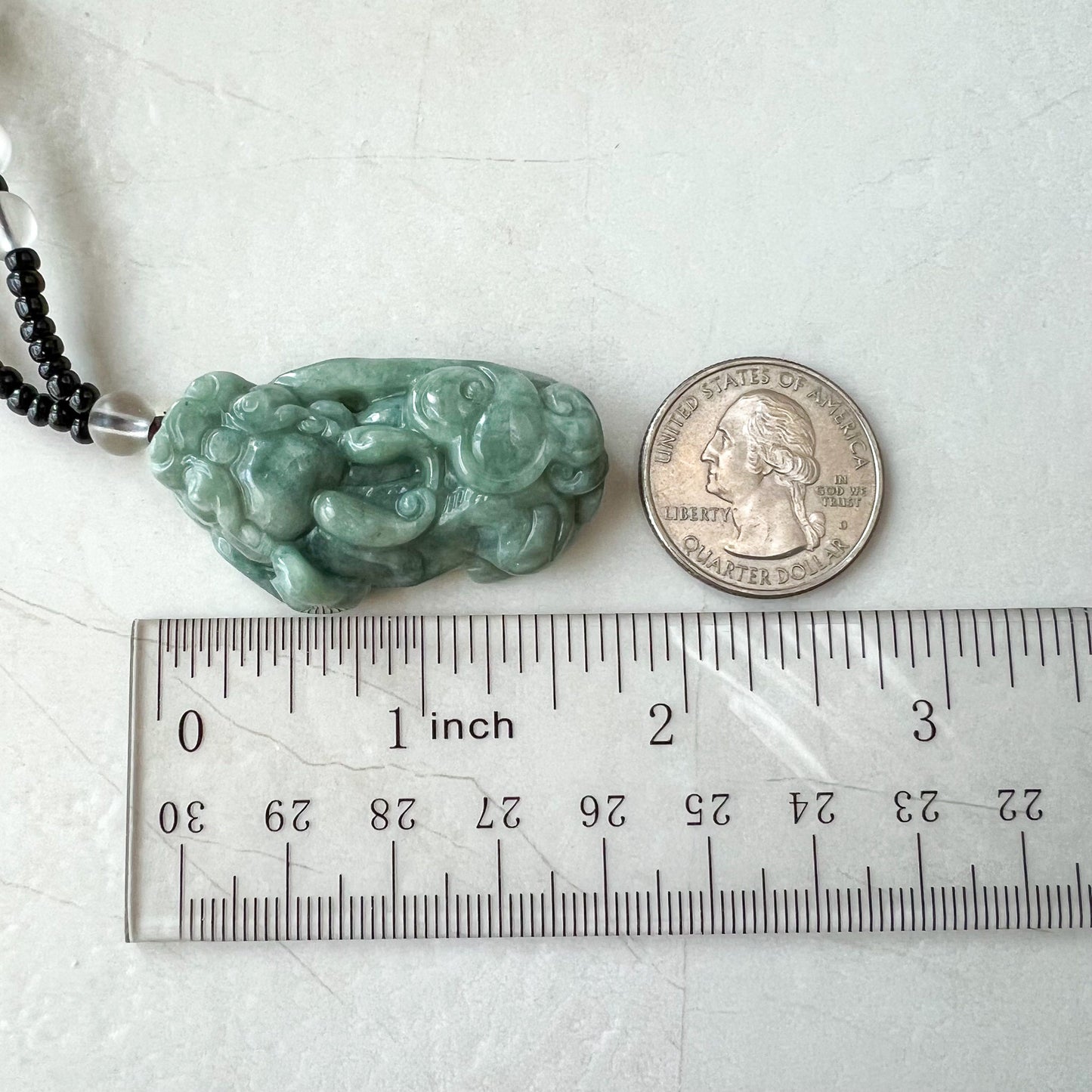 Green Jadeite Jade, Dragon Pixiu Pi Xiu, 貔貅, Left Side Pendant, Dragon Chinese Carved Pendant, YJ-0622-0362012-2 - AriaDesignCollection