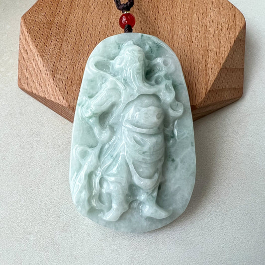 White Jadeite Jade Guan Yu Guan Gong, 关公, Hand Carved Pendant Necklace, YJ-1221-0288600 - AriaDesignCollection