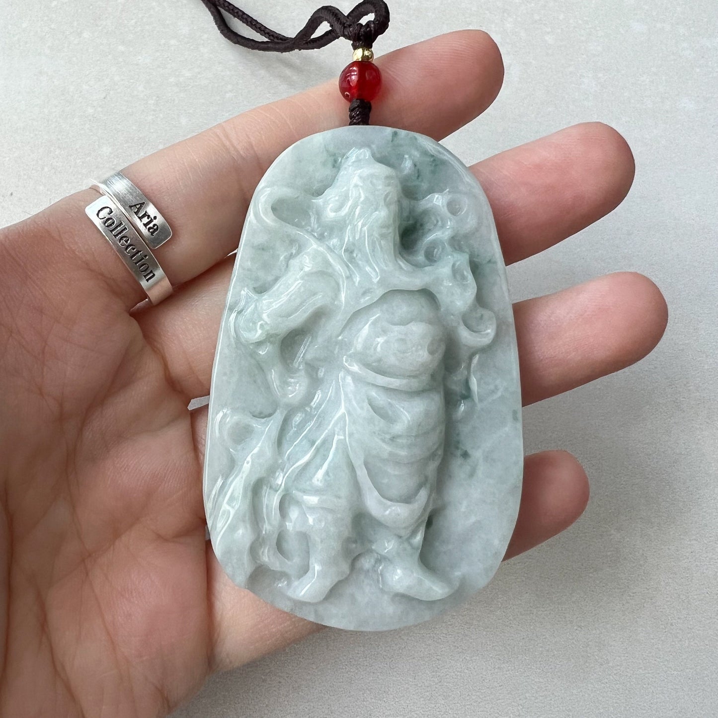 White Jadeite Jade Guan Yu Guan Gong, 关公, Hand Carved Pendant Necklace, YJ-1221-0288600 - AriaDesignCollection