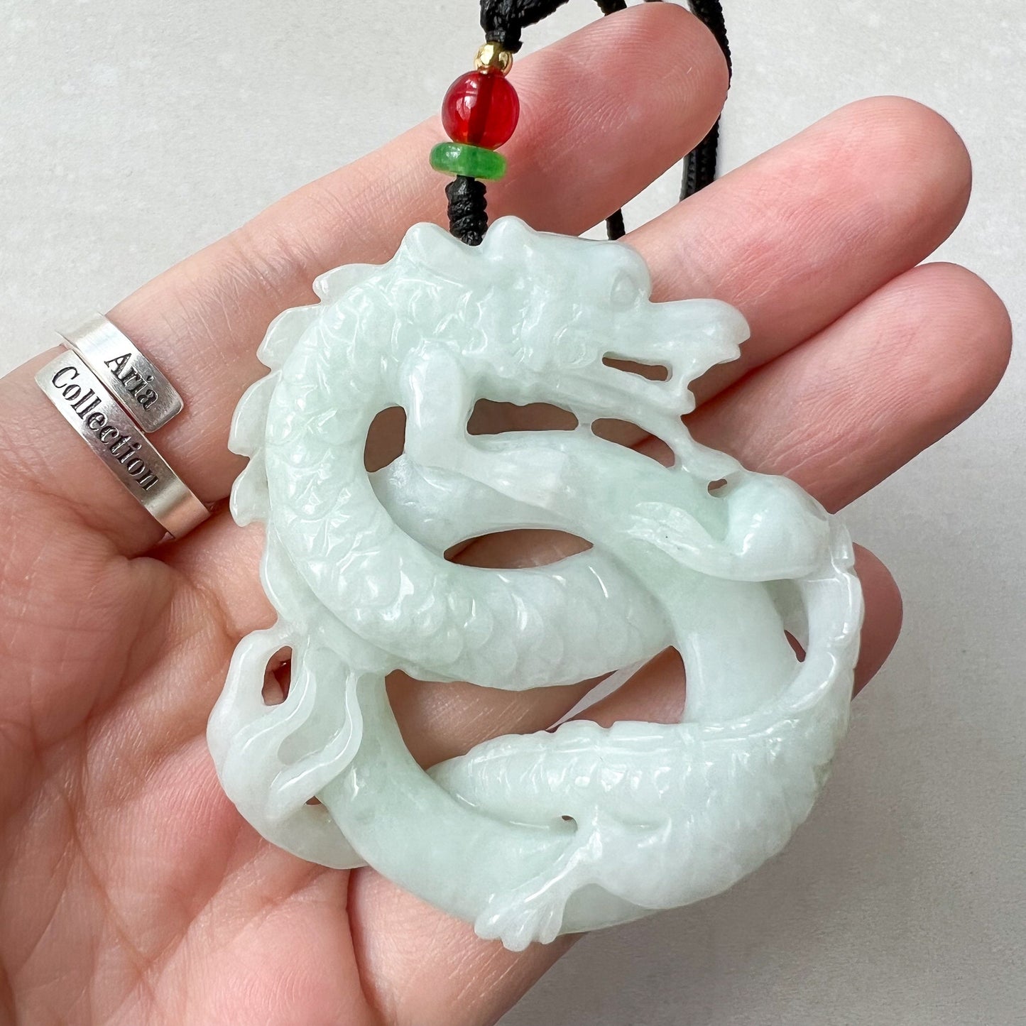 Large Jadeite Jade Dragon Pendant Necklace, Chinese Zodiac, Hand Carved, ZYF-0622-1657550375 - AriaDesignCollection