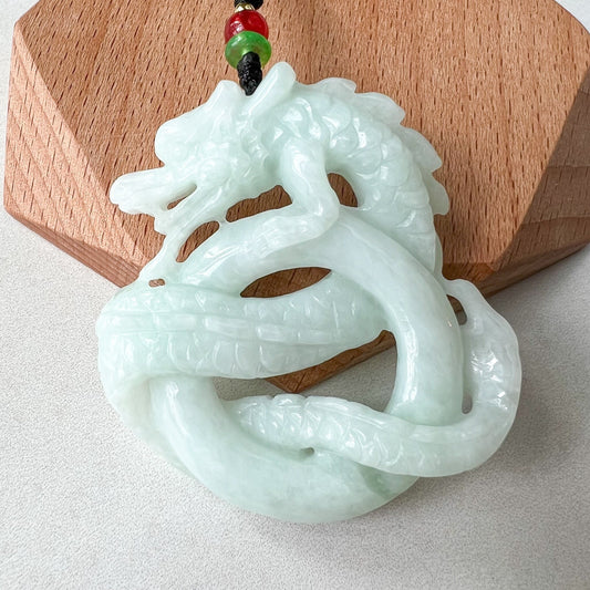 Large Jadeite Jade Dragon Pendant Necklace, Chinese Zodiac, Hand Carved, ZYF-0622-1657550375 - AriaDesignCollection