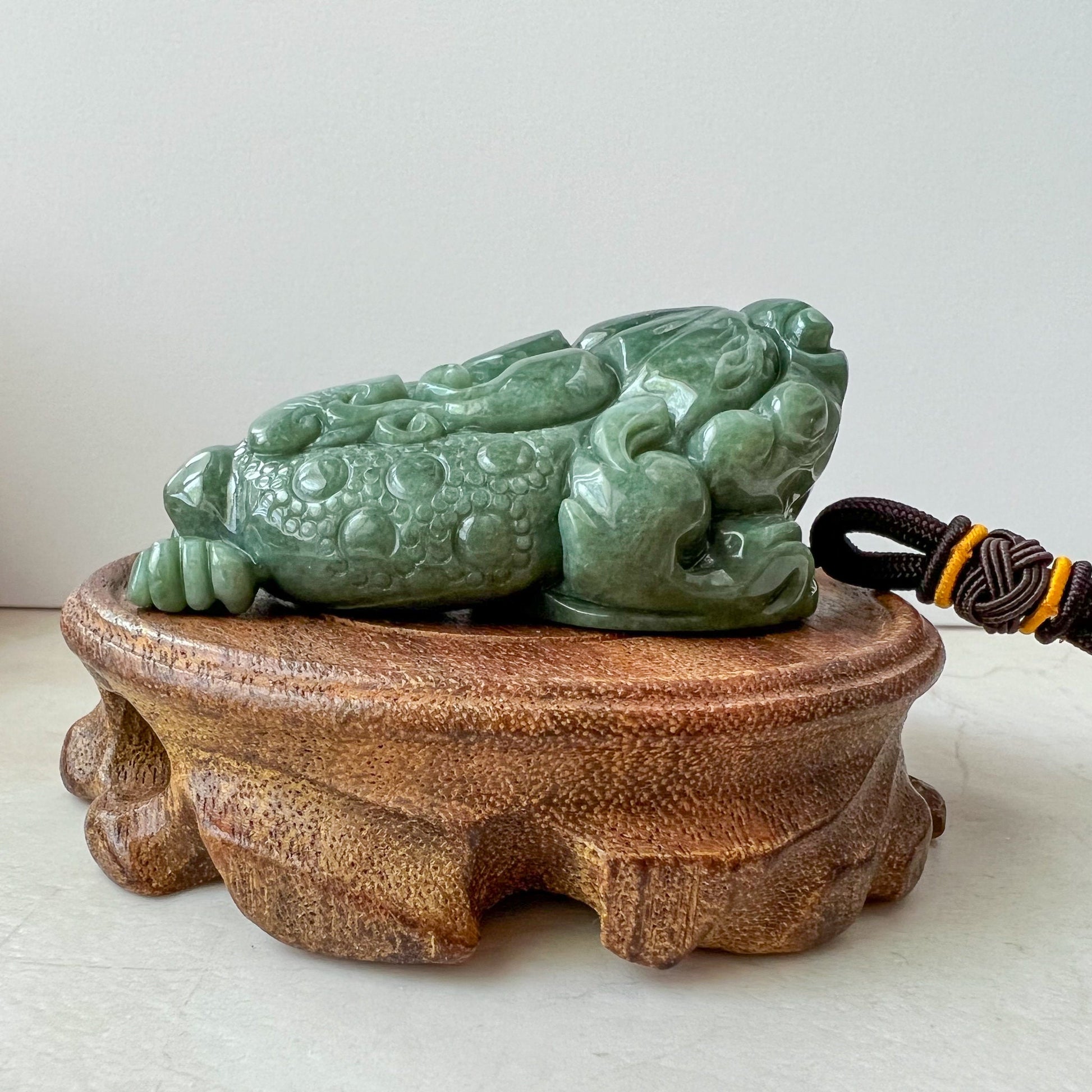 Jadeite Jade Blue-Green Money Toad, Money Frog, Golden Toad, 3 Leg Toad, Jin Chan, 金蟾,Lucky Toad, Feng Shui Carved Figurine, YJ-1221-0320661 - AriaDesignCollection