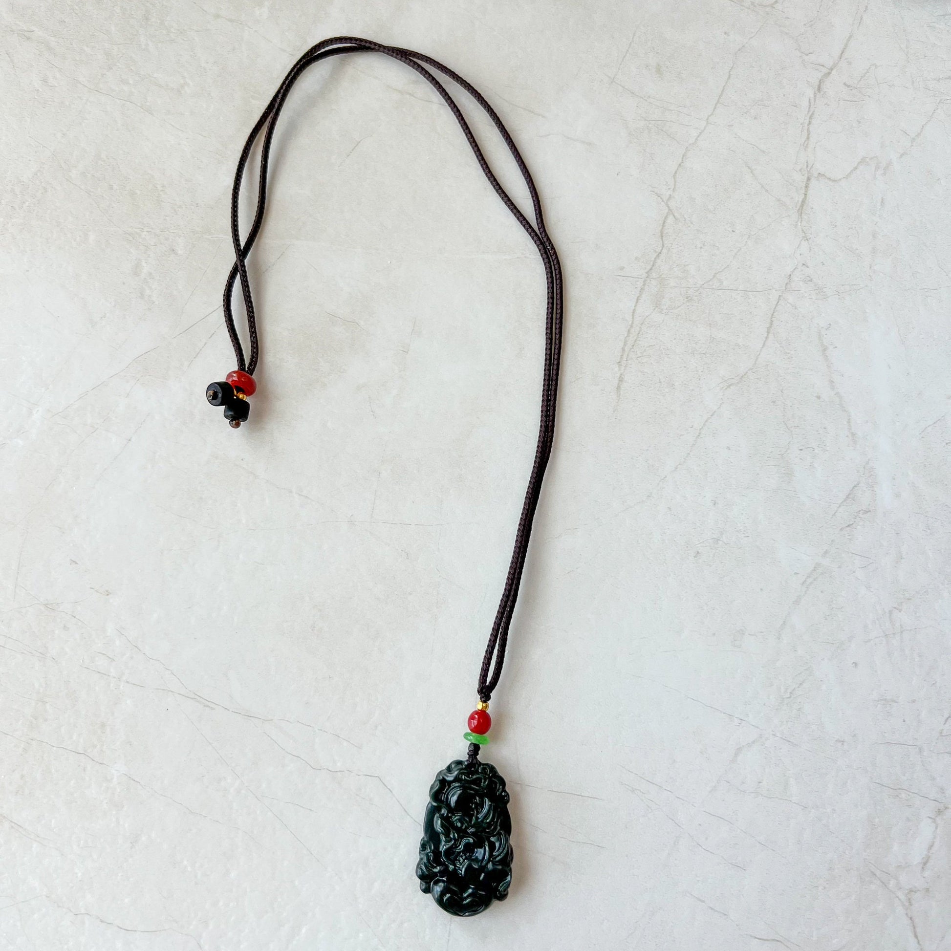 Dark Green, Nephrite Jade Dragon Zodiac Hand Carved Necklace, RM-1221-1657829558 - AriaDesignCollection