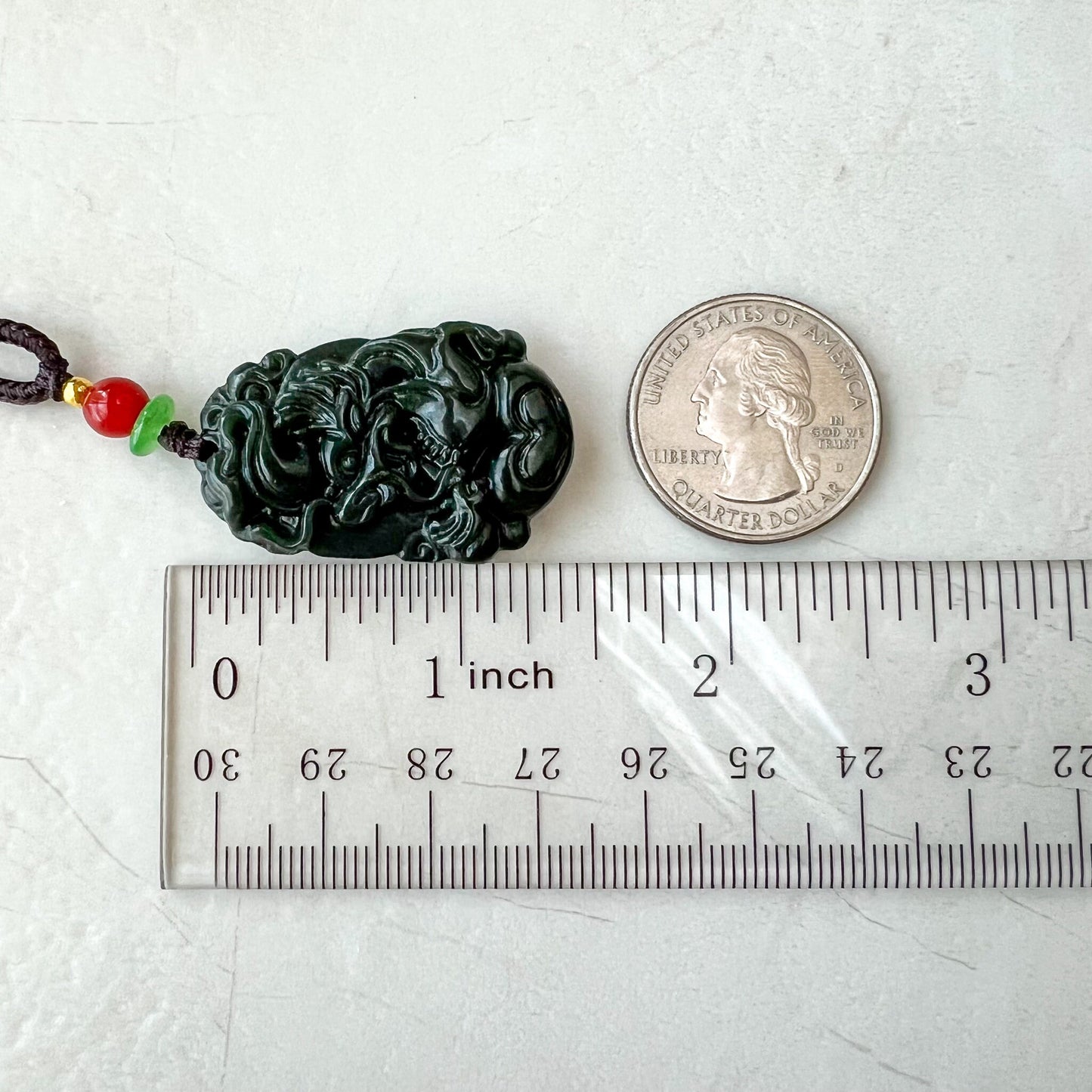 Dark Green, Nephrite Jade Dragon Zodiac Hand Carved Necklace, RM-1221-1657829558 - AriaDesignCollection