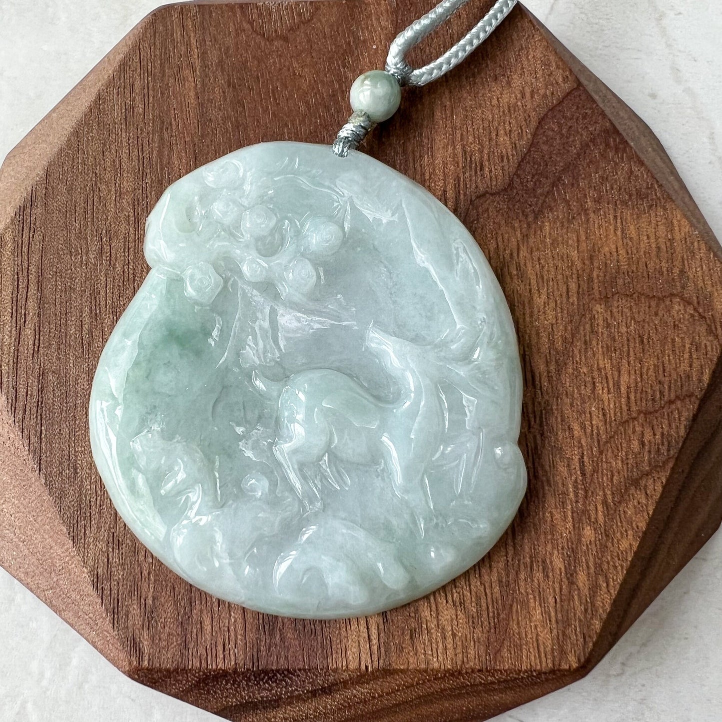 Jadeite Jade Deer in Forest Hand Carved Pendant Necklace, YJ-0622-0426838 - AriaDesignCollection