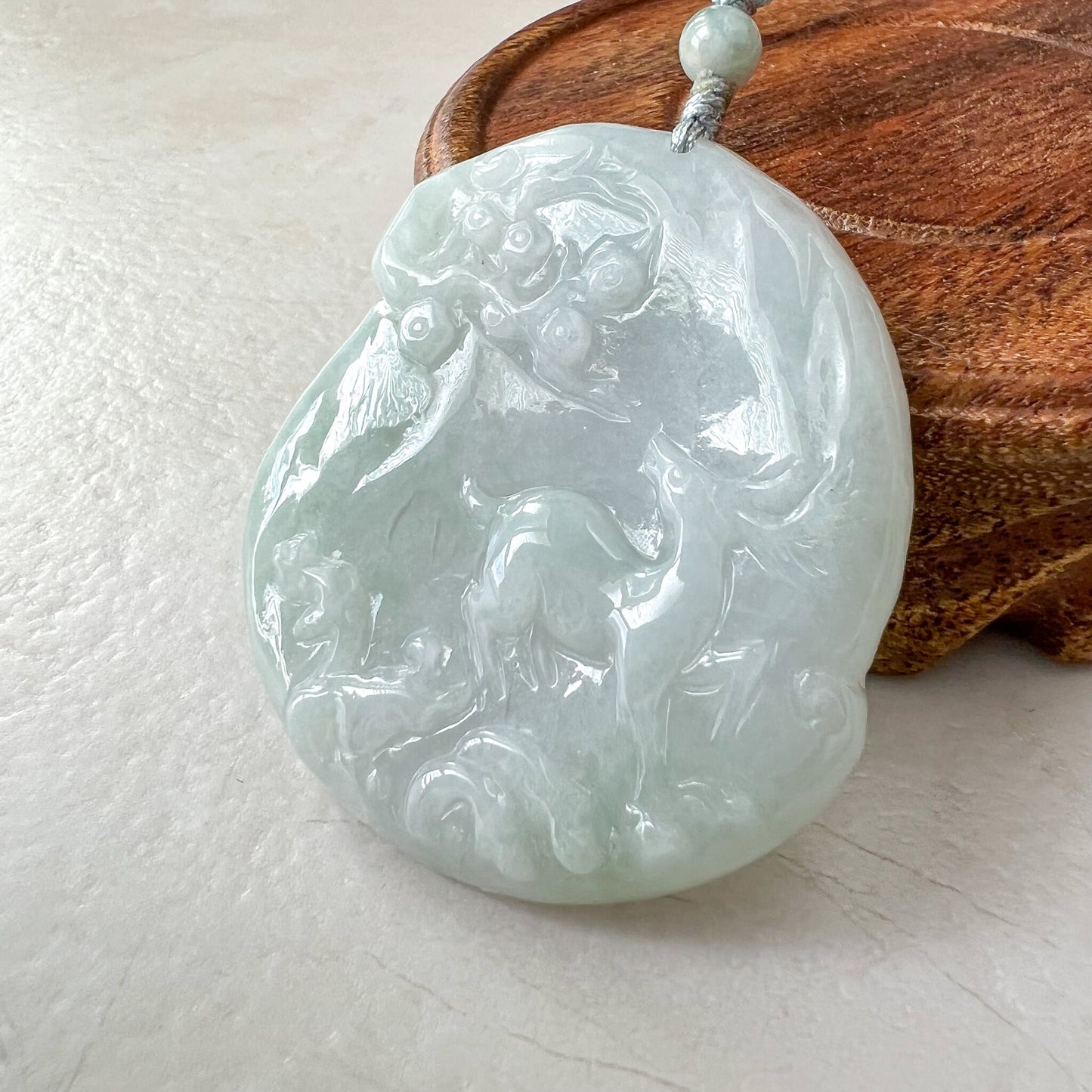 Jadeite Jade Deer in Forest Hand Carved Pendant Necklace, YJ-0622-0426838 - AriaDesignCollection