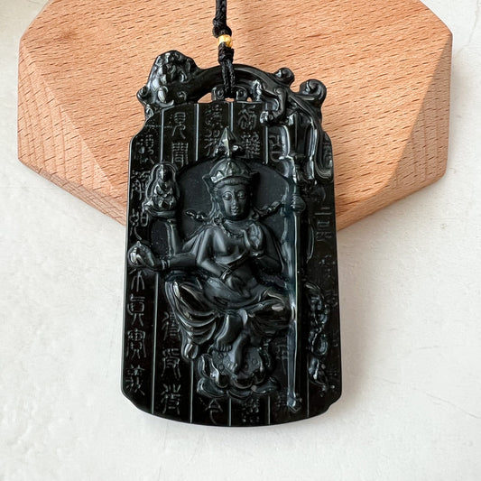 Kṣitigarbha Buddha, Di Zang Wang, 地藏王, Dia Tang, Jizo, Jadeite Jade Omphacite Carved Pendant Necklace, LGG-1221-1656346567 - AriaDesignCollection