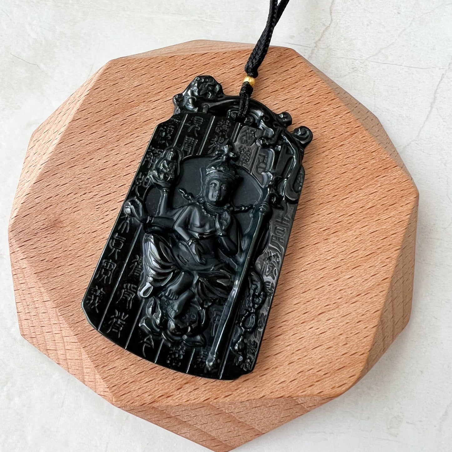 Kṣitigarbha Buddha, Di Zang Wang, 地藏王, Dia Tang, Jizo, Jadeite Jade Omphacite Carved Pendant Necklace, LGG-1221-1656346567 - AriaDesignCollection