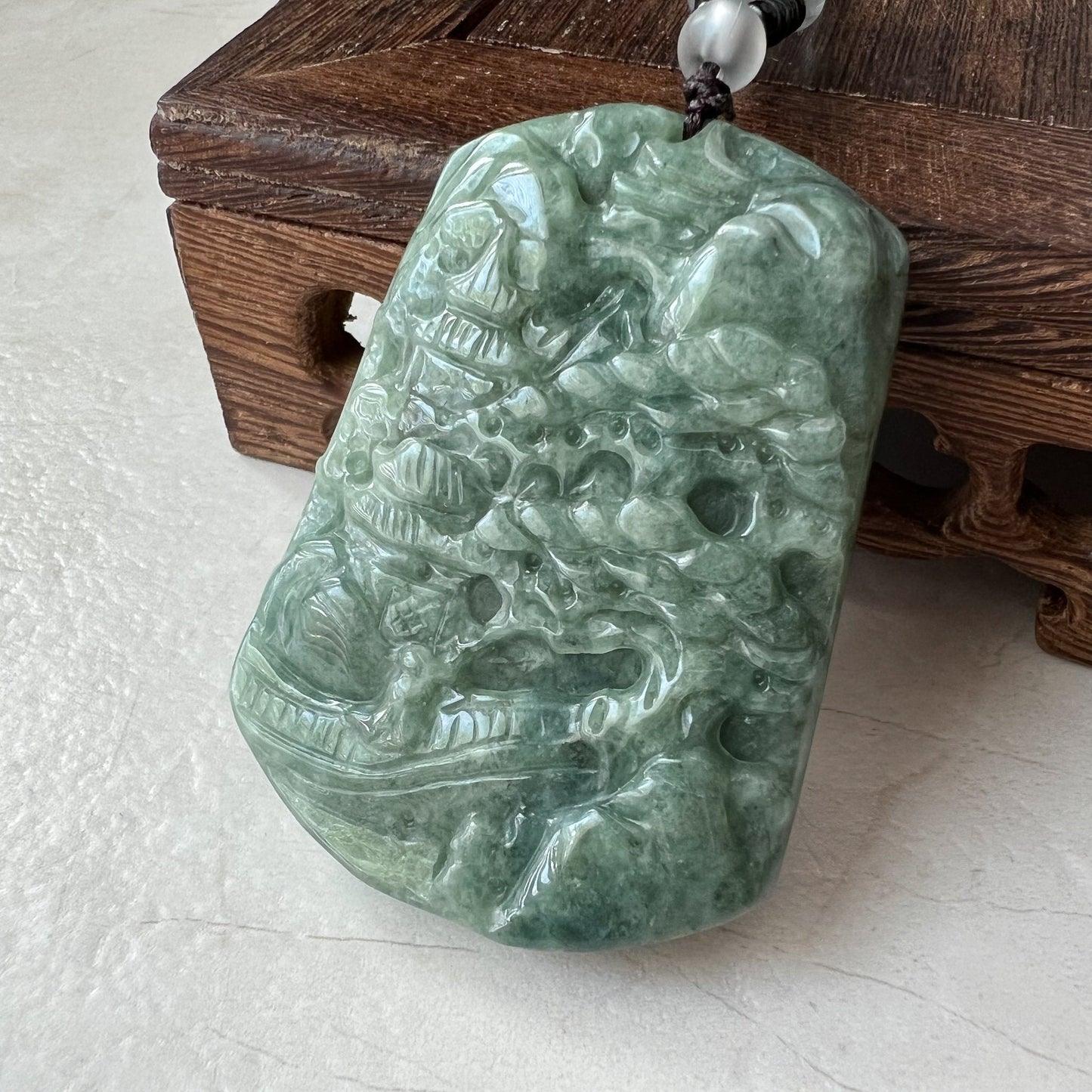 Jadeite Jade Landscape Tree Mountain Forest River Scenery Hand Carved Pendant Necklace, YJ-0921-0114512 - AriaDesignCollection