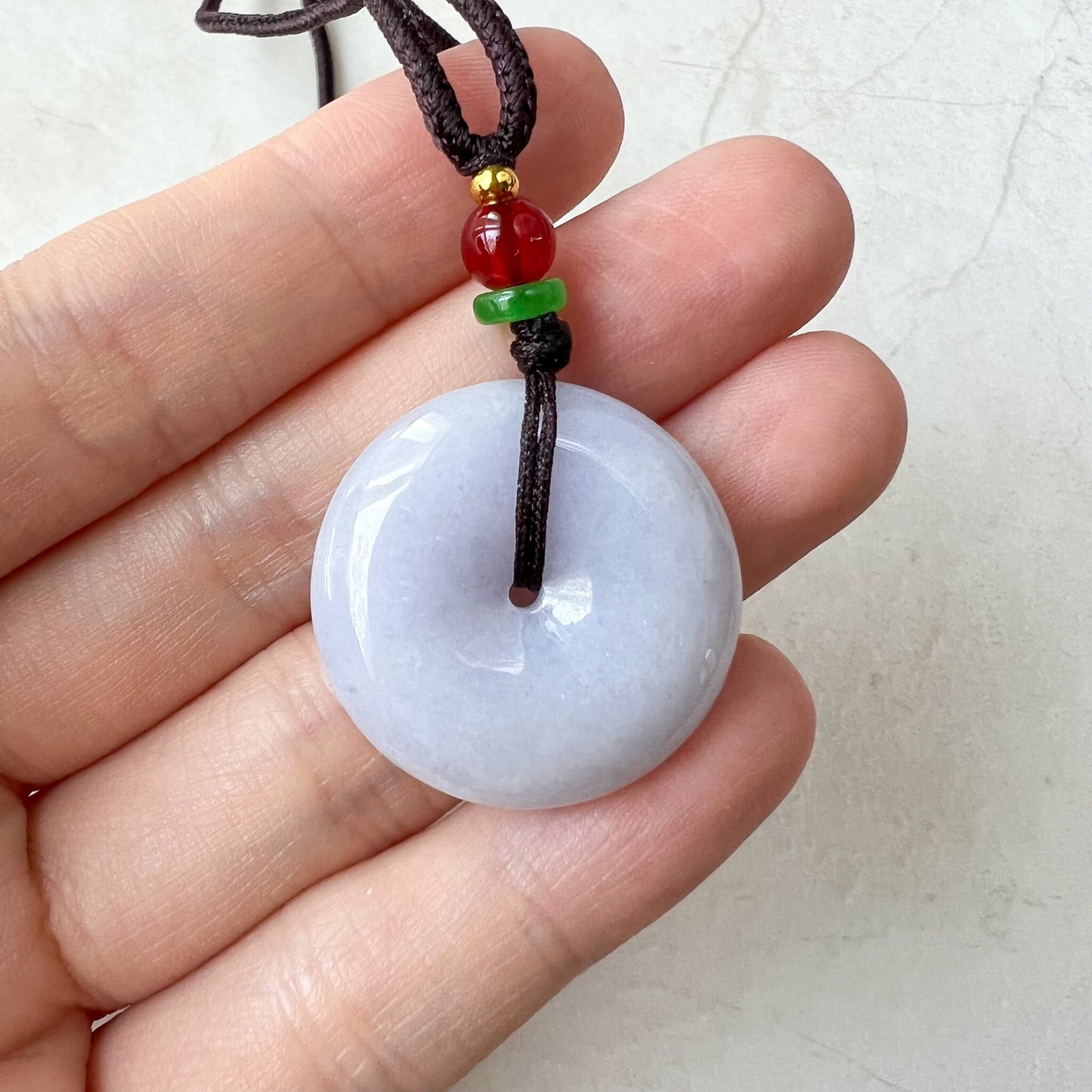 Purple Lavender Jadeite Jade Minimalist Dainty Donut Ping An Necklace, XNZ-1221-1657013900 - AriaDesignCollection