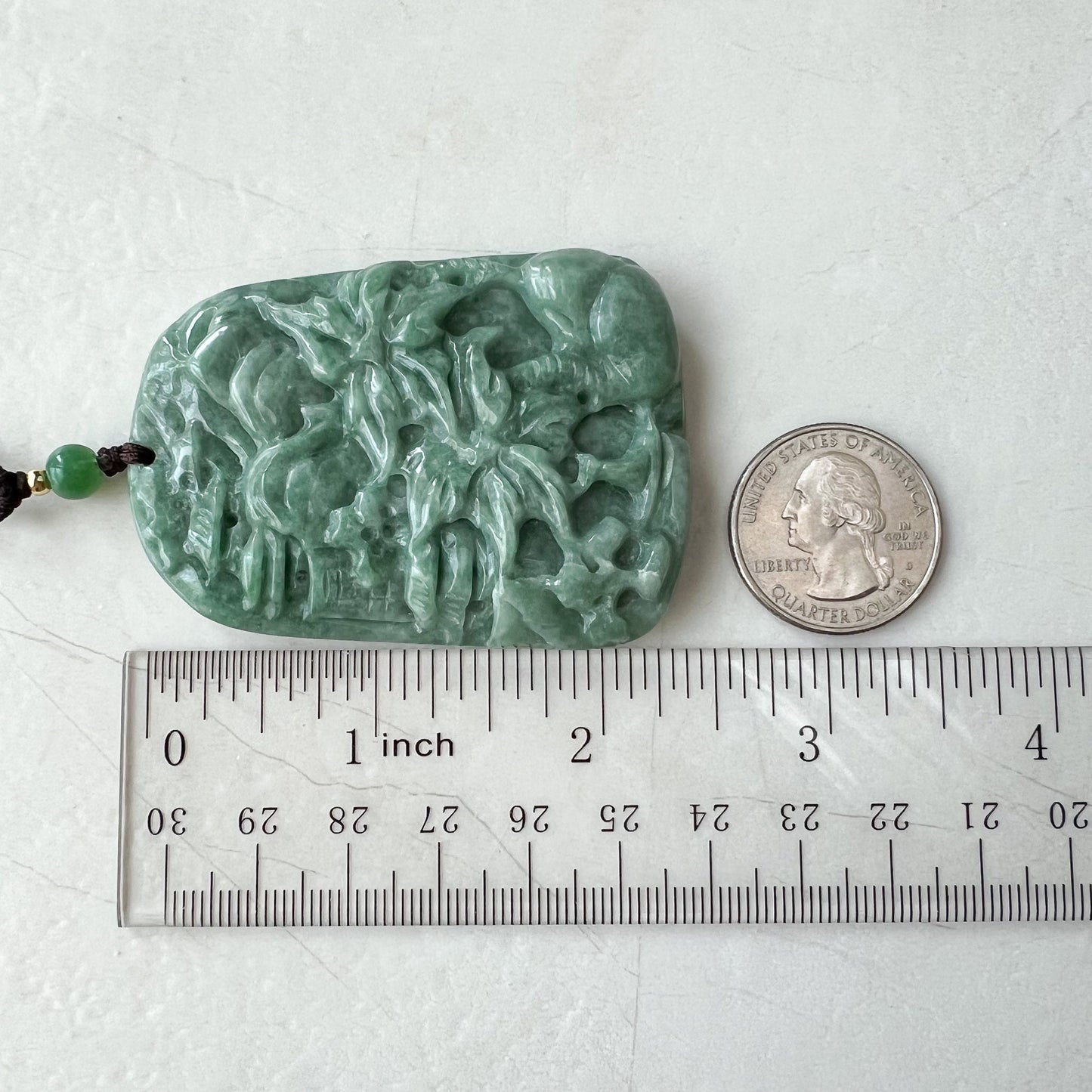 Jadeite Jade Landscape, Hawaiian style, Tree Mountain Forest River Scenery Hand Carved Pendant Necklace, YJ-0921-0108244 - AriaDesignCollection