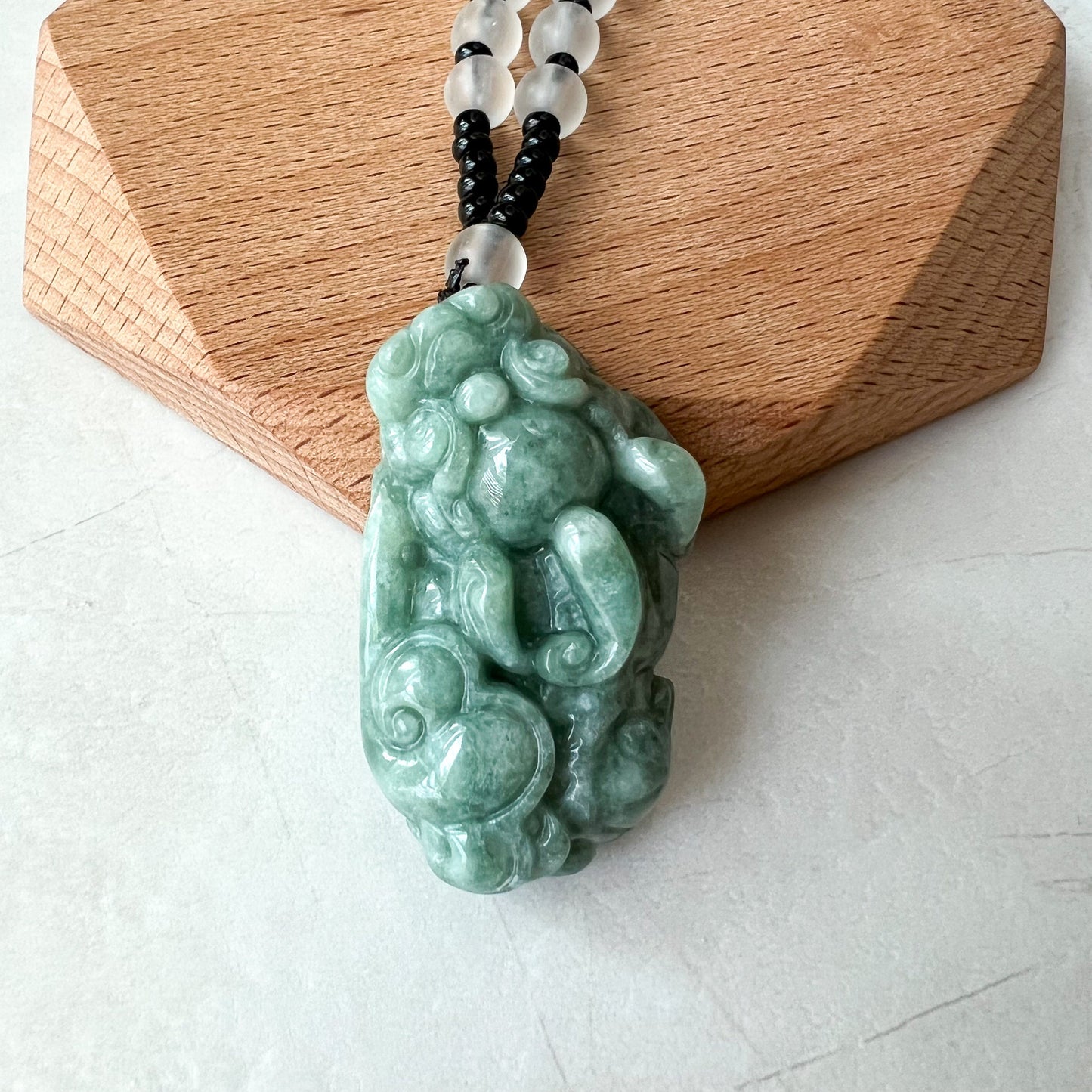 Green Jadeite Jade, Dragon Pixiu Pi Xiu, 貔貅, Right Side Pendant, Dragon Chinese Carved Pendant, YJ-0622-0362012-1 - AriaDesignCollection