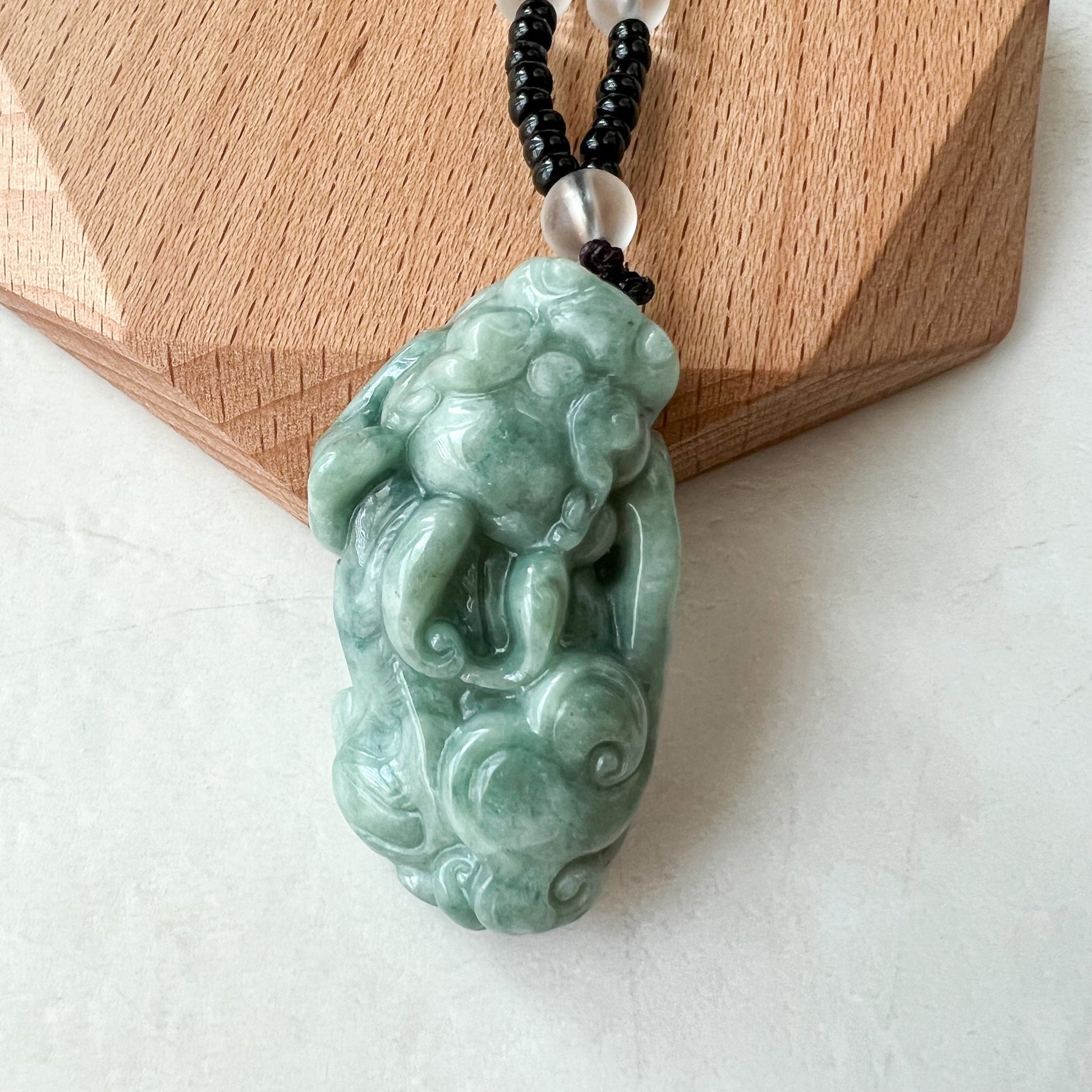 Green Jadeite Jade, Dragon Pixiu Pi Xiu, 貔貅, Left Side Pendant, Dragon Chinese Carved Pendant, YJ-0622-0362012-2 - AriaDesignCollection