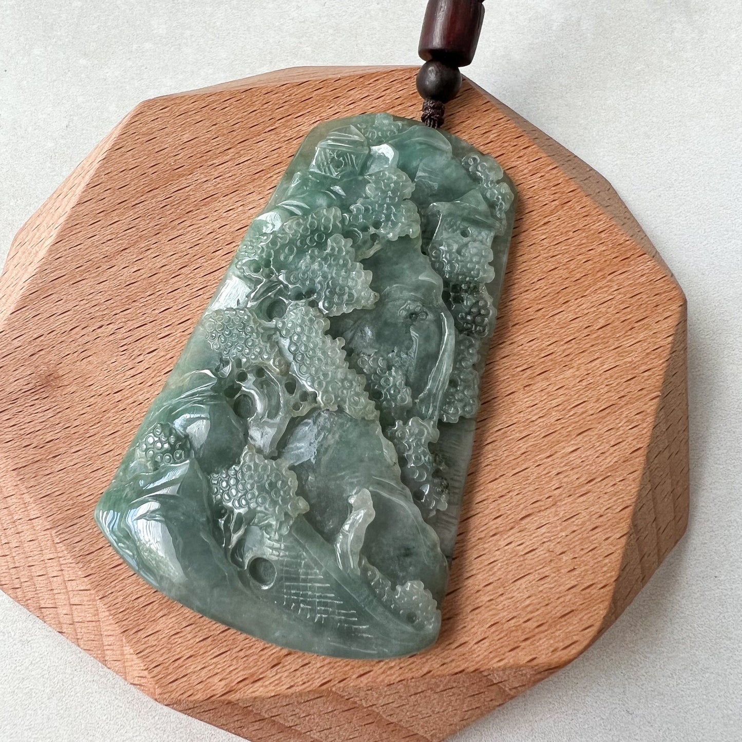 Jadeite Jade Landscape Mountain Forest River Tree, Scenery Hand Carved Pendant Necklace, YJ-0622-0389293 - AriaDesignCollection