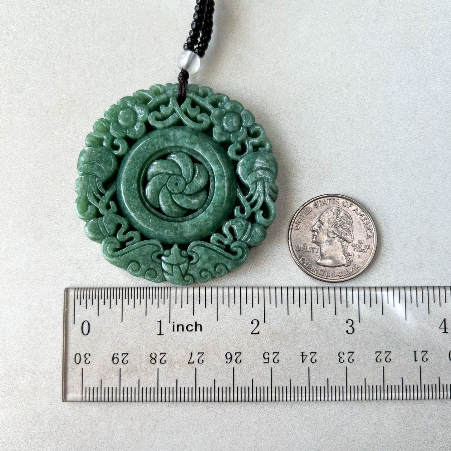 Large Green Jadeite Jade Flower Swirl Necklace, YJ-0622-0441823 - AriaDesignCollection