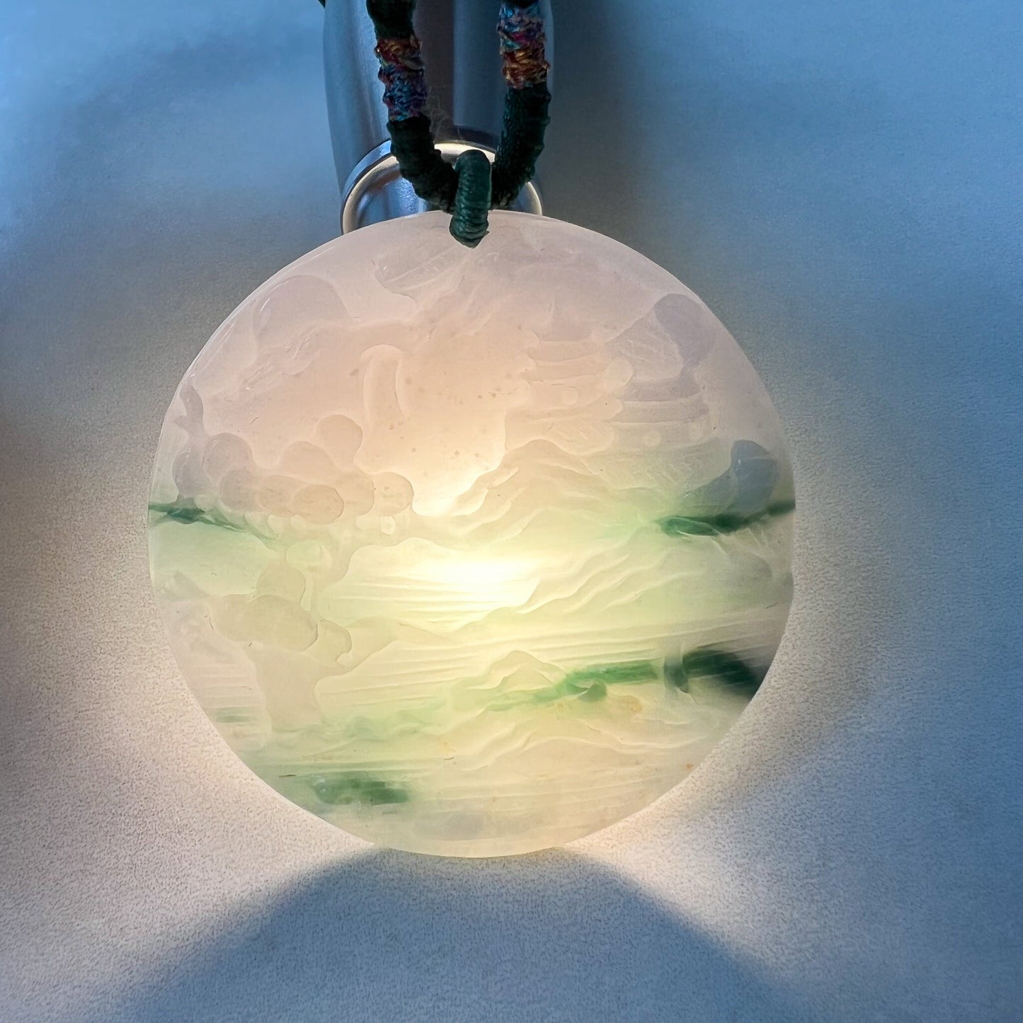 Jadeite Jade Landscape Mountain Forest River Scenery Hand Carved Pendant Necklace, YJ-0622-0389315 - AriaDesignCollection