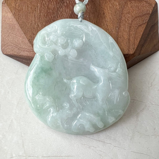 Jadeite Jade Deer in Forest Hand Carved Pendant Necklace, YJ-0622-0426838 - AriaDesignCollection