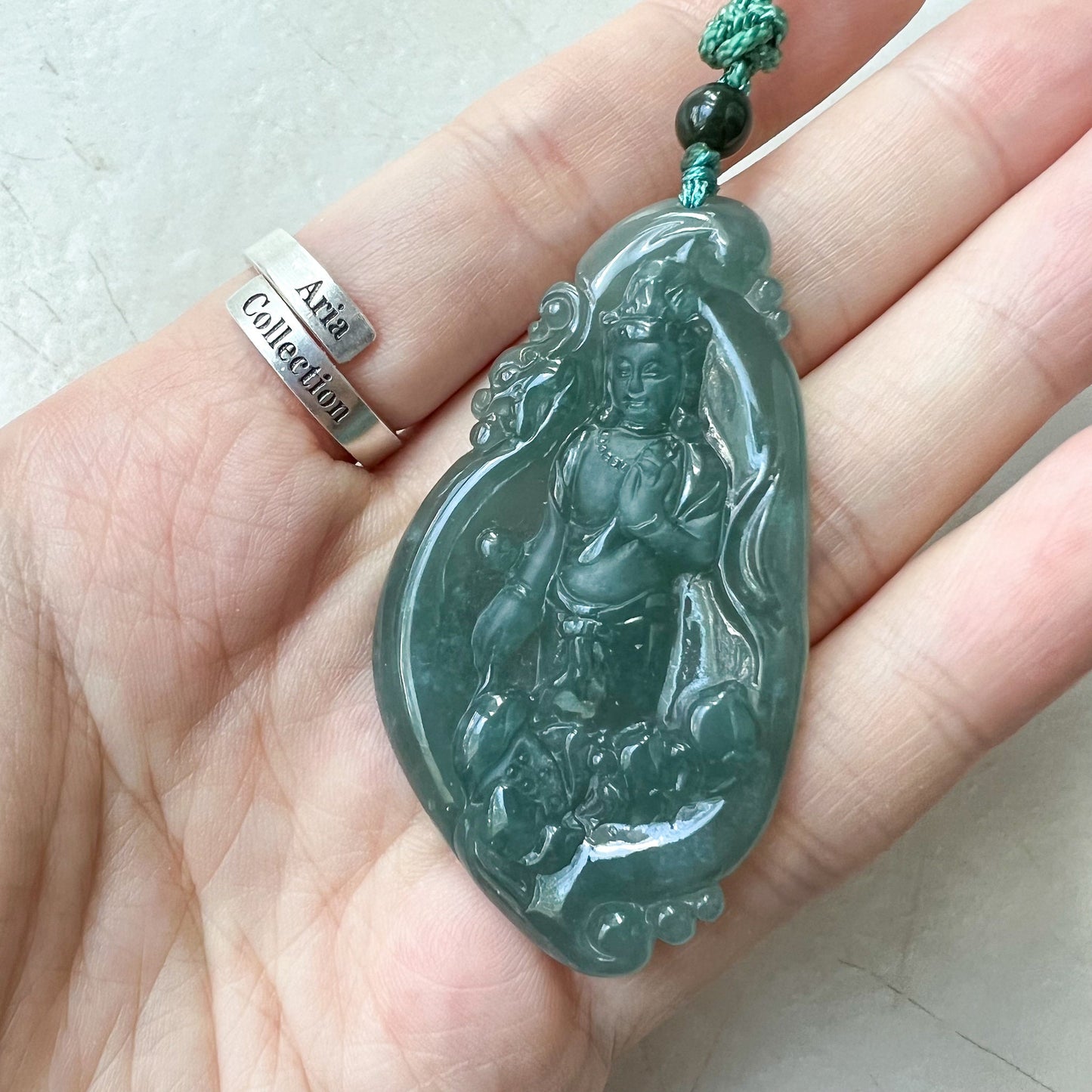 Jadeite Jade Standing Guan Yin Avalokiteshvara Carved Pendant Necklace, Quan Am, ZYF-1221-1660334749 - AriaDesignCollection