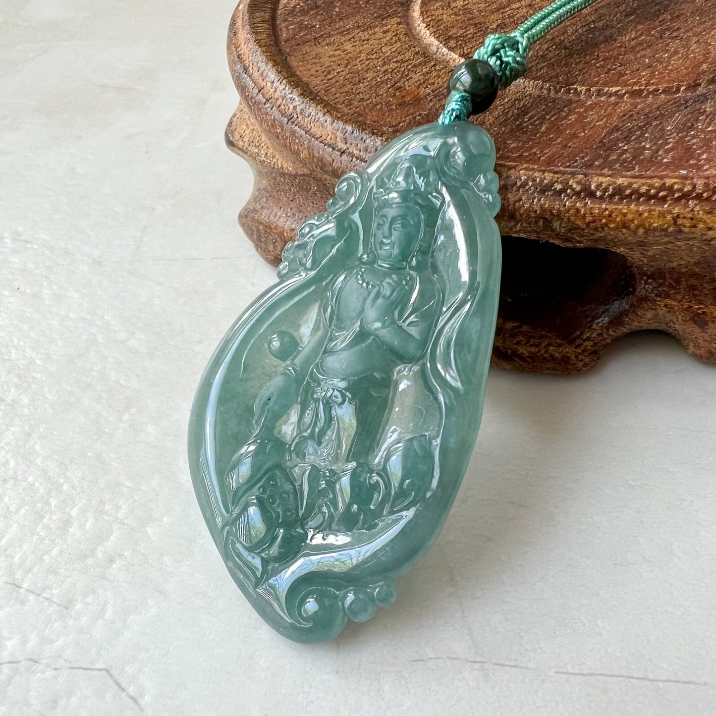 Jadeite Jade Standing Guan Yin Avalokiteshvara Carved Pendant Necklace, Quan Am, ZYF-1221-1660334749 - AriaDesignCollection