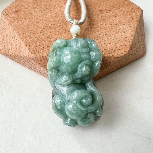 Green Jadeite Jade, Dragon Pixiu Pi Xiu, 貔貅, Dragon Chinese Carved Pendant, YJ-0322-0409131 - AriaDesignCollection