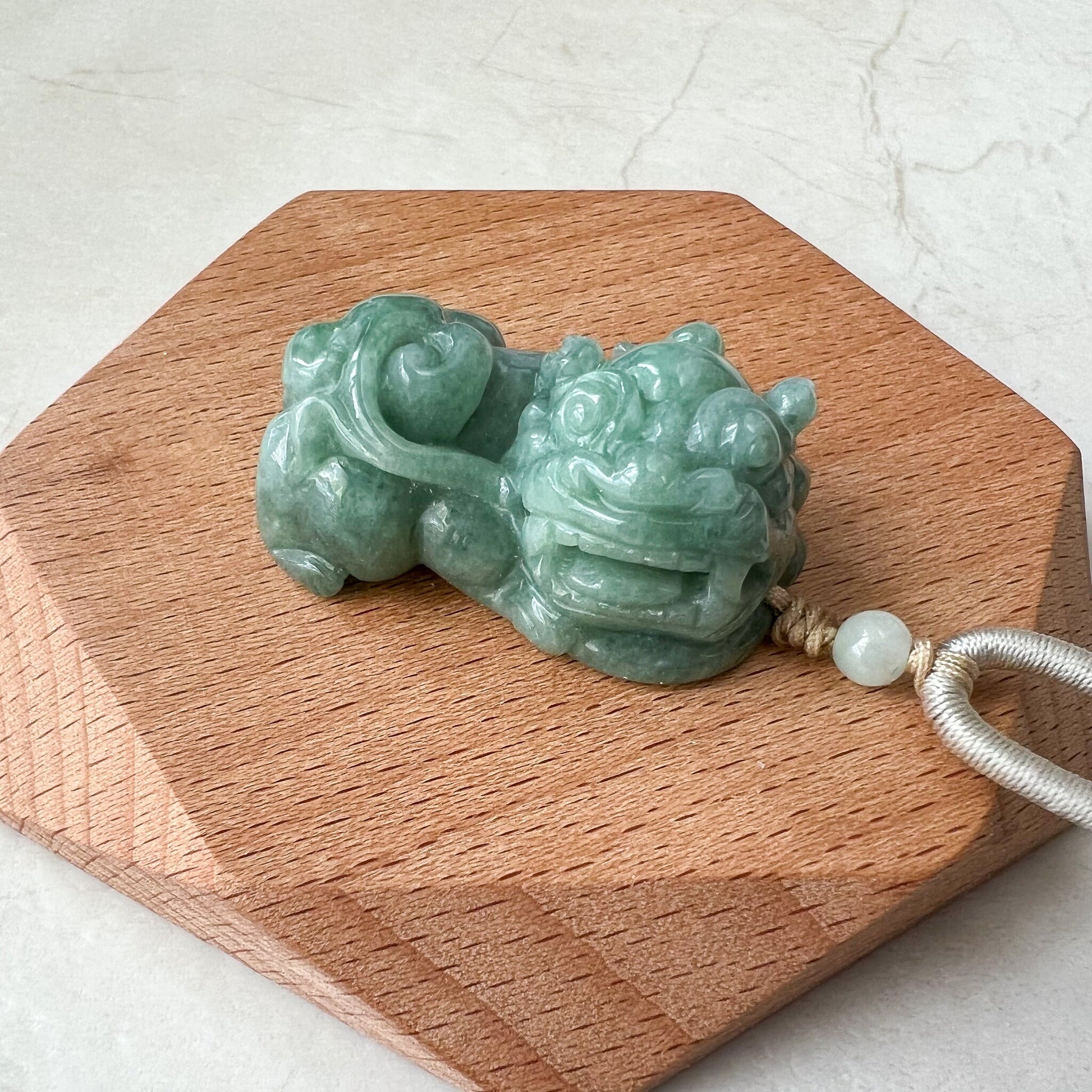 Green Jadeite Jade, Dragon Pixiu Pi Xiu, 貔貅, Dragon Chinese Carved Pendant, YJ-0322-0409131 - AriaDesignCollection