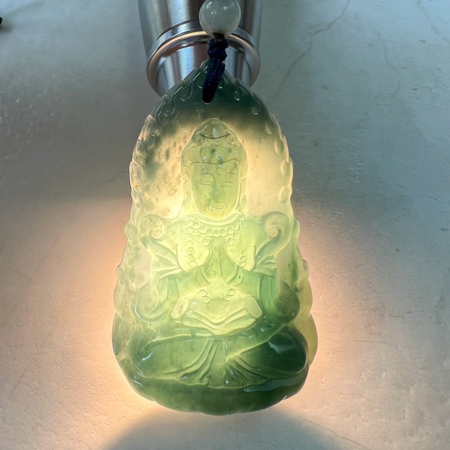 Jadeite Jade Guan Yin Kwan Yin Avalokitesvara Semi-Translucent Carved Pendant Necklace, ZYF-0622-1660944269 - AriaDesignCollection