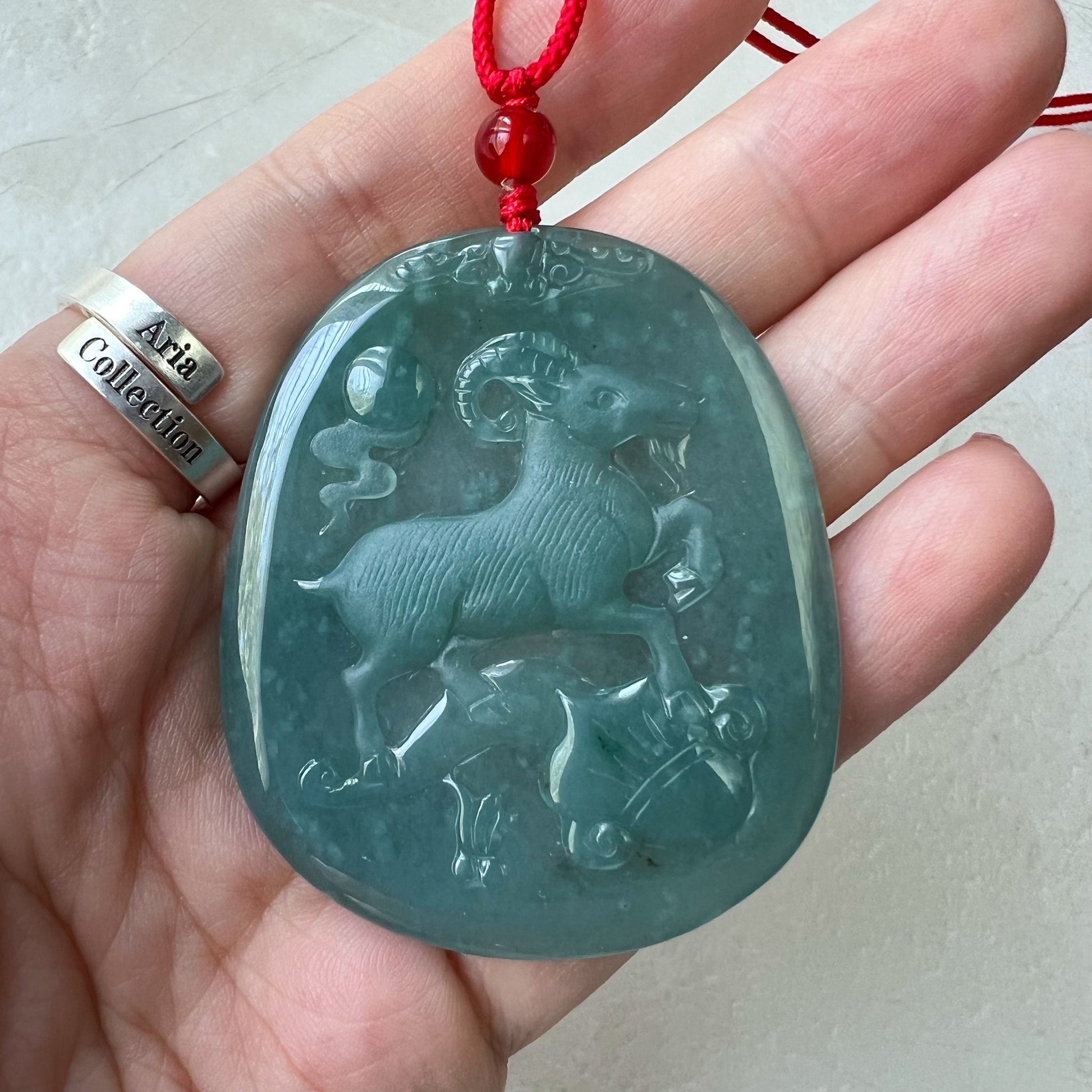 Jadeite Jade Sheep Goat Ram Chinese Zodiac Carved Pendant Necklace, ZYF-0622-1661144960 - AriaDesignCollection