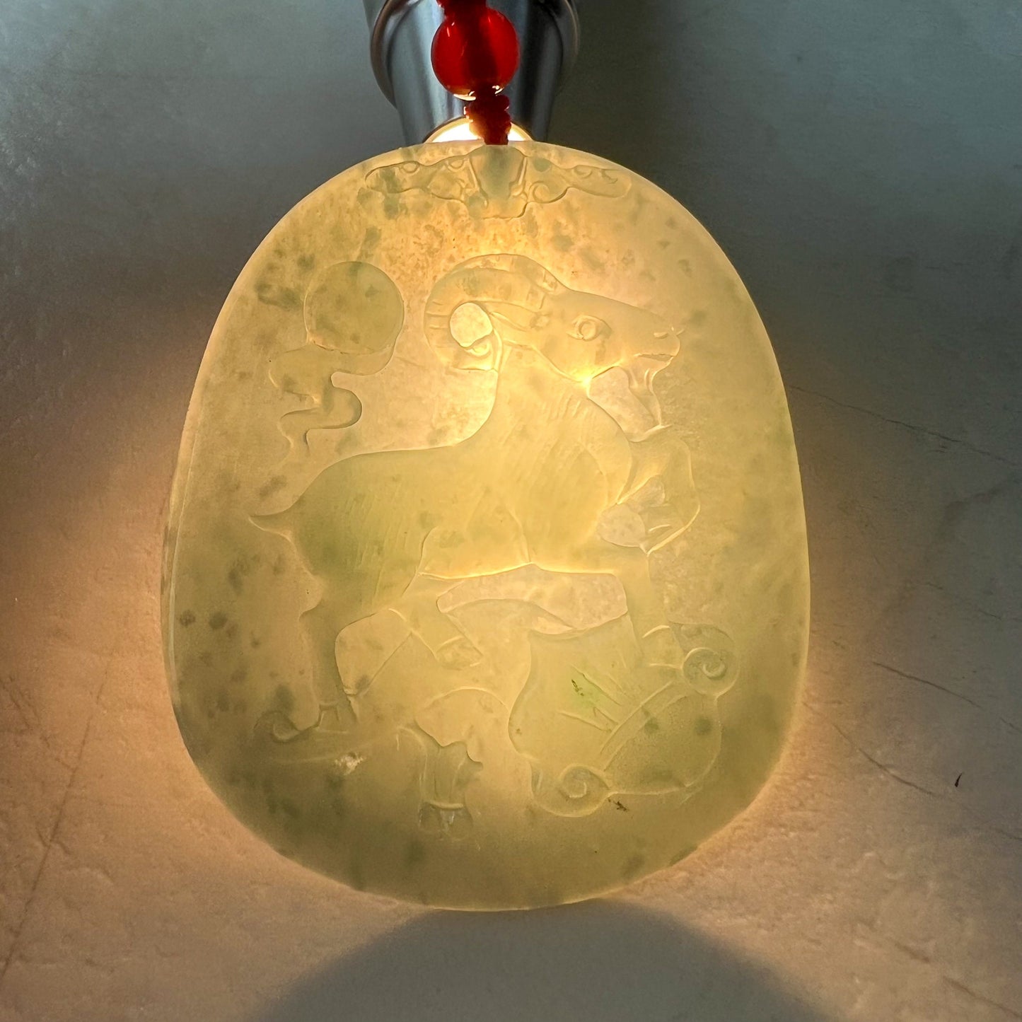 Jadeite Jade Sheep Goat Ram Chinese Zodiac Carved Pendant Necklace, ZYF-0622-1661144960 - AriaDesignCollection