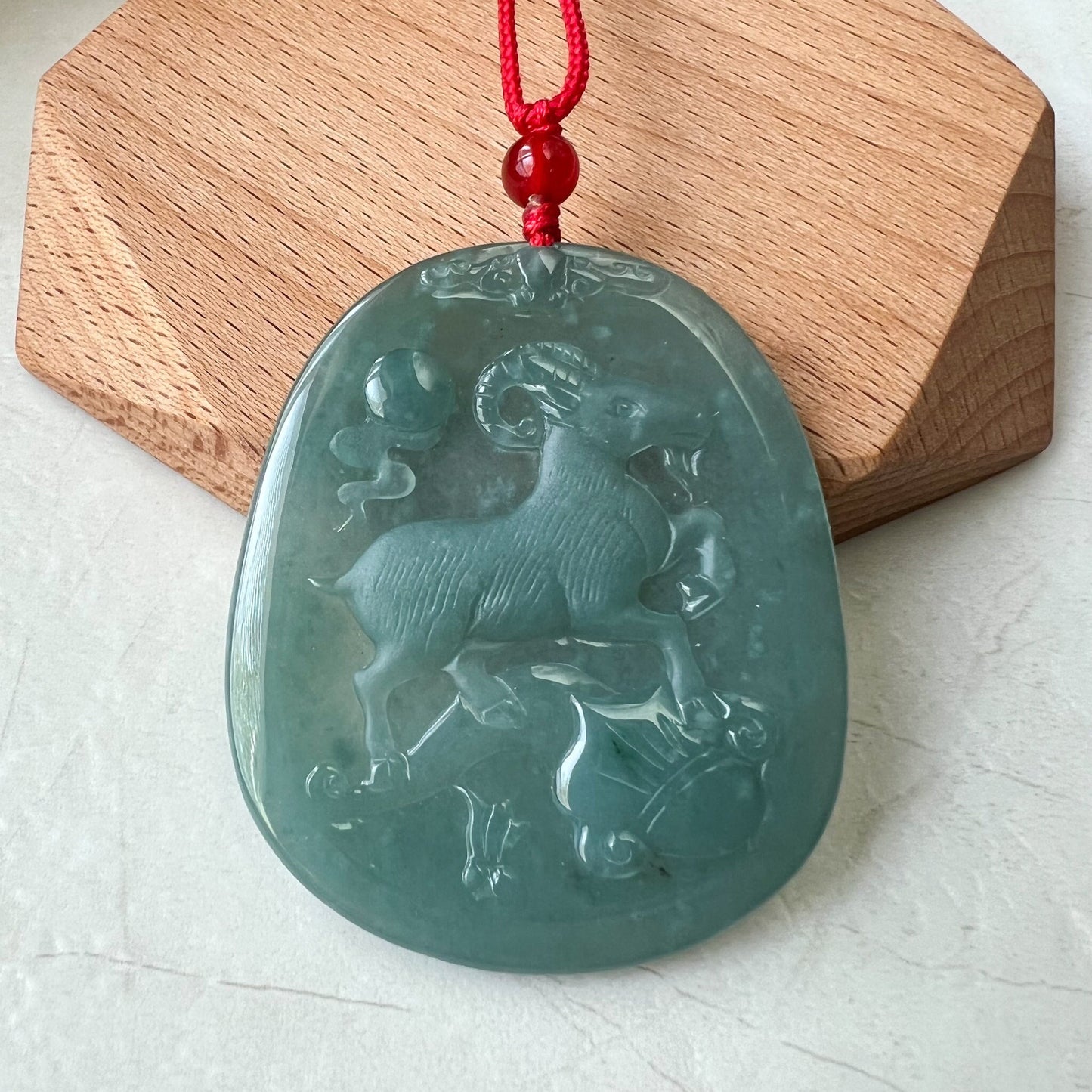 Jadeite Jade Sheep Goat Ram Chinese Zodiac Carved Pendant Necklace, ZYF-0622-1661144960 - AriaDesignCollection