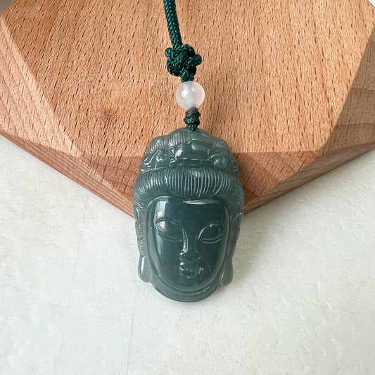Small Green Blue Jadeite Jade Guan Yin Avalokiteshvara Hand Carved Head Pendant, ZYF-0622-1661265574 - AriaDesignCollection