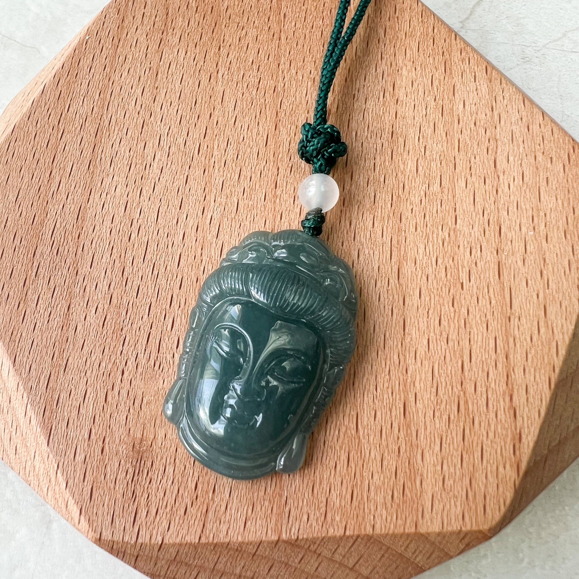 Small Green Blue Jadeite Jade Guan Yin Avalokiteshvara Hand Carved Head Pendant, ZYF-0622-1661265574 - AriaDesignCollection