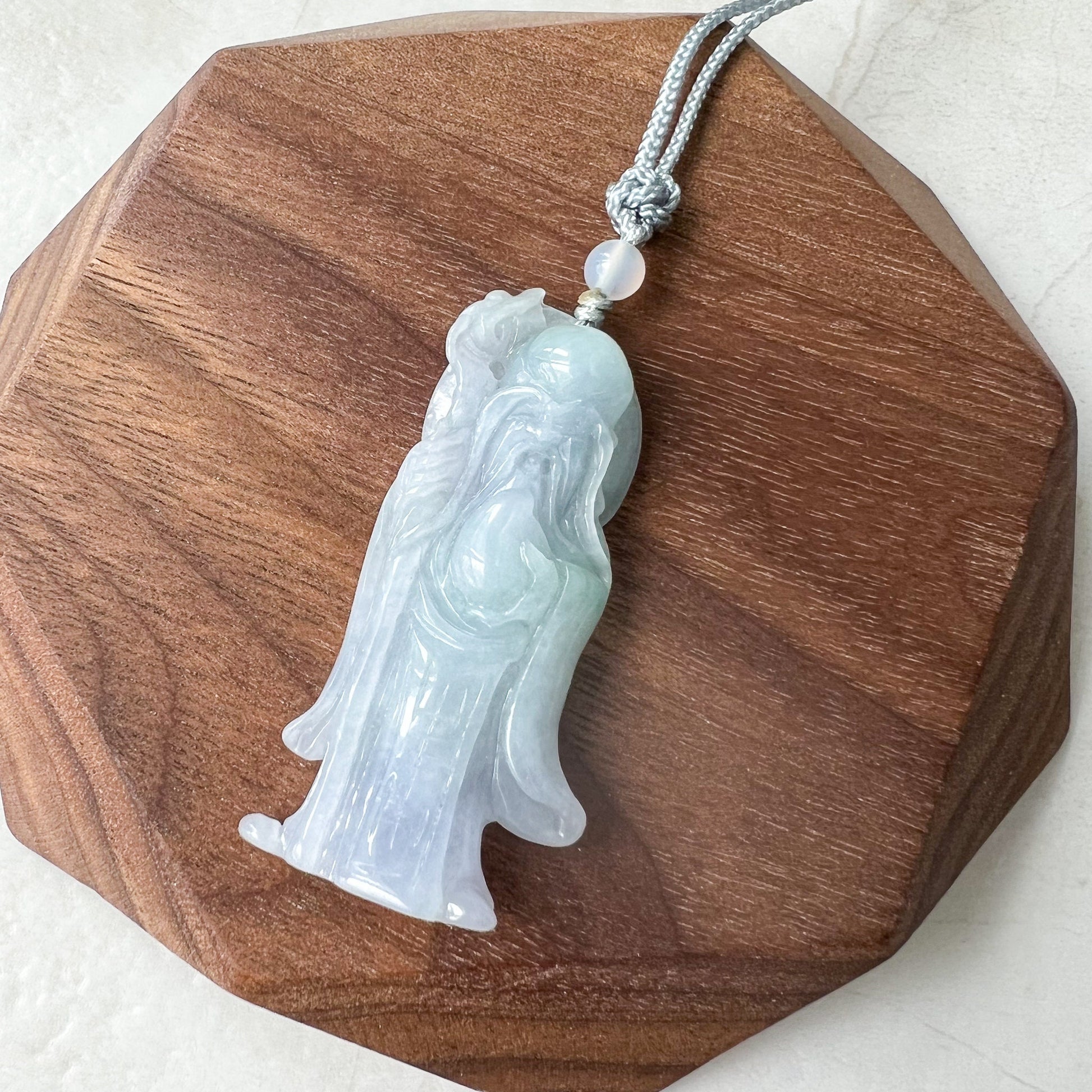 Purple Jadeite Jade Longevity God, Shou Xing,  Carved Pendant Necklace, ZYF-0622-1661279709 - AriaDesignCollection