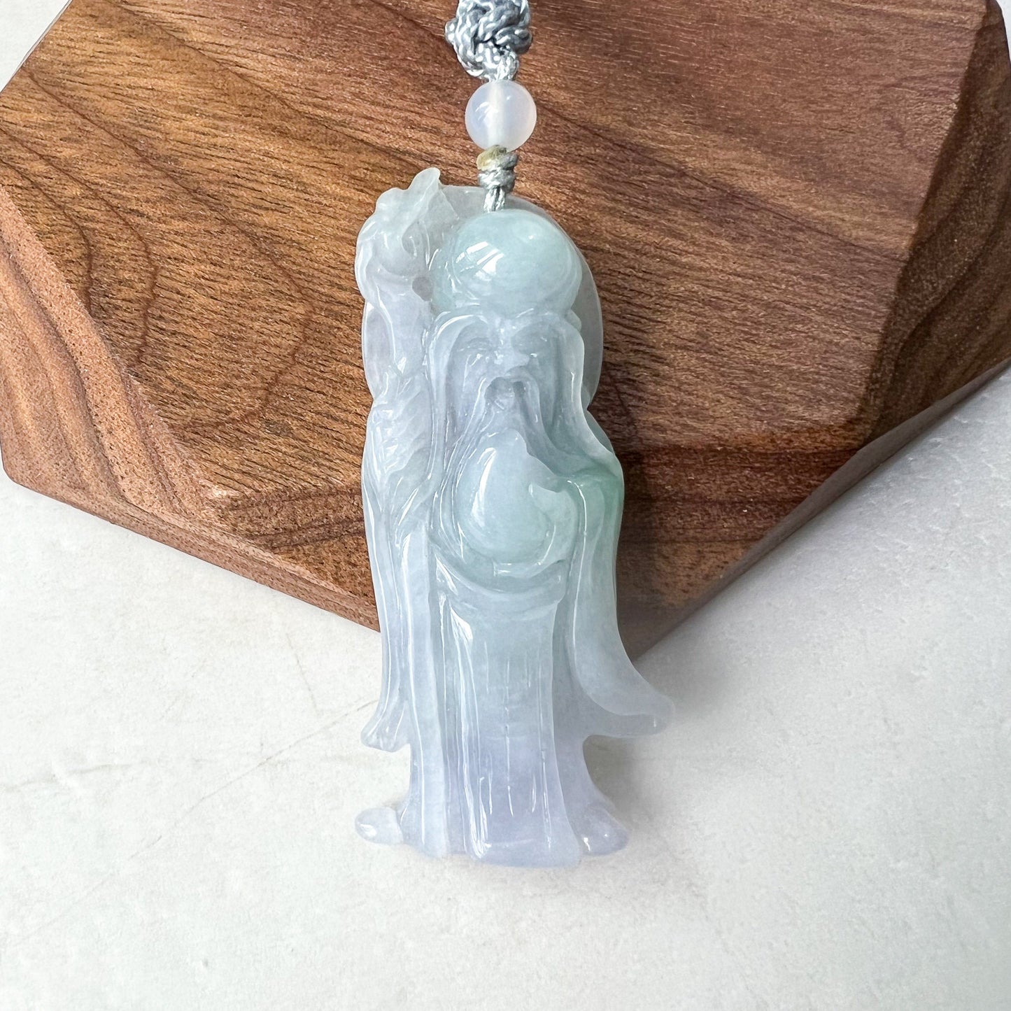 Purple Jadeite Jade Longevity God, Shou Xing,  Carved Pendant Necklace, ZYF-0622-1661279709 - AriaDesignCollection